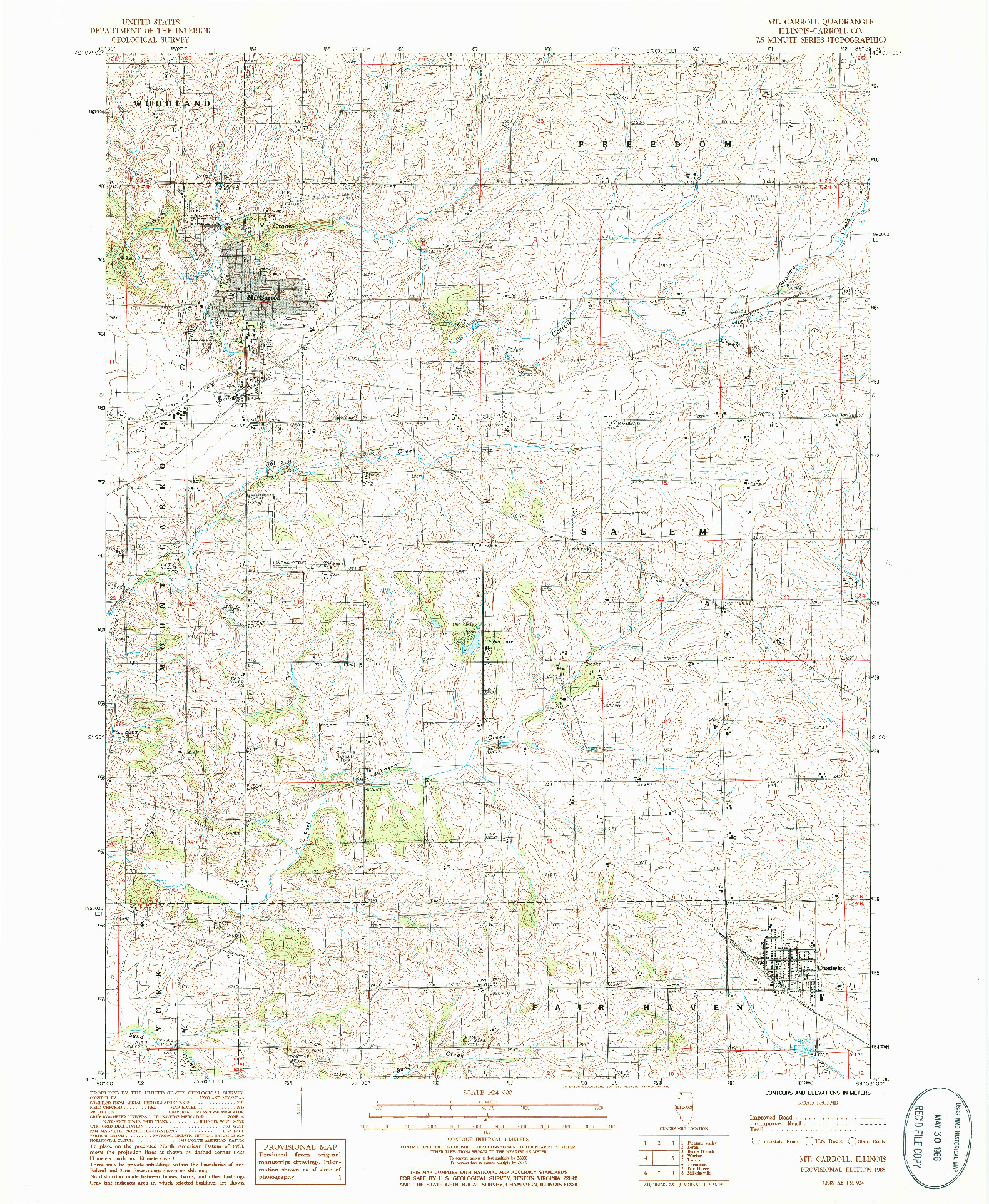 USGS 1:24000-SCALE QUADRANGLE FOR MT. CARROLL, IL 1985