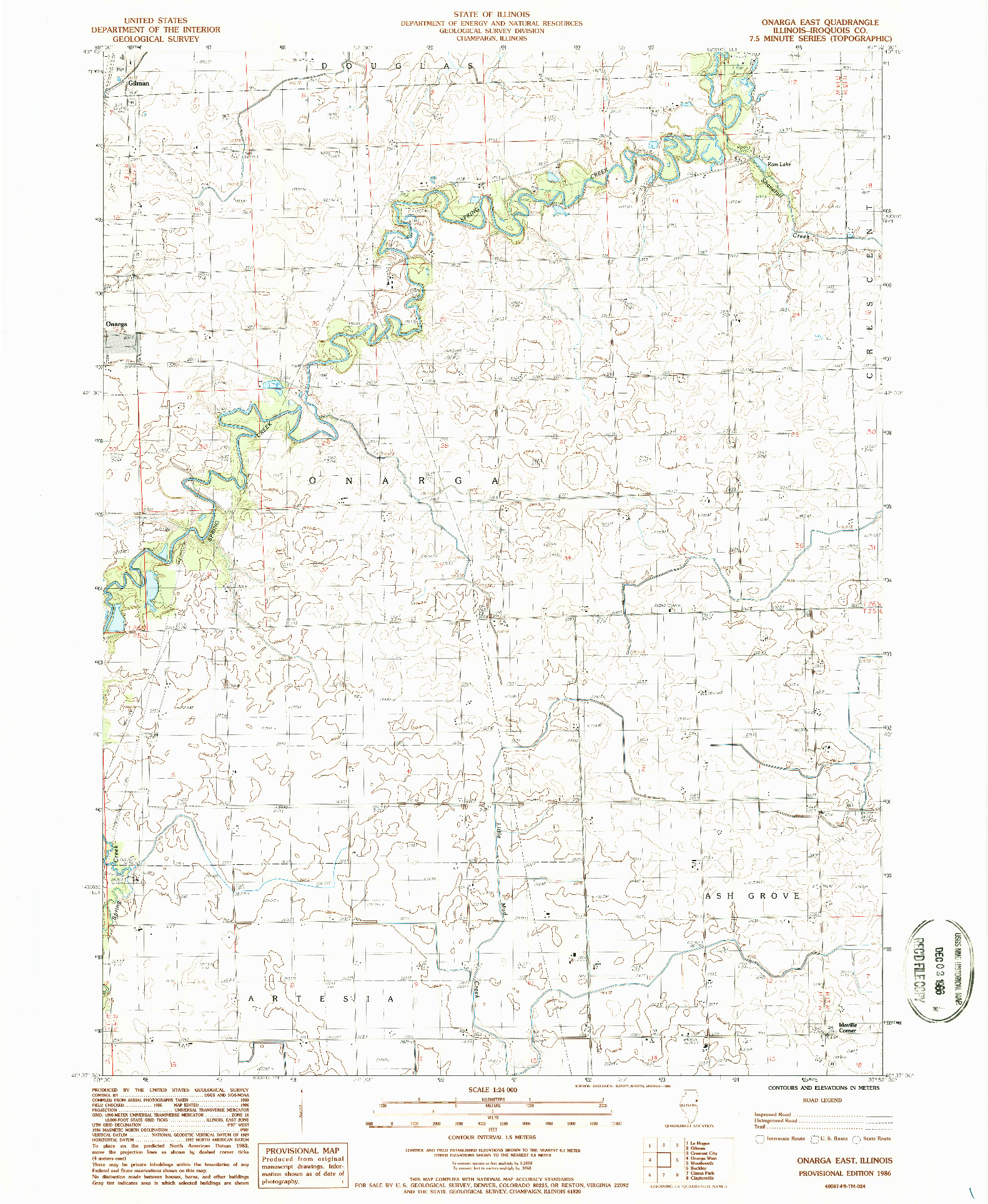 USGS 1:24000-SCALE QUADRANGLE FOR ONARGA EAST, IL 1986