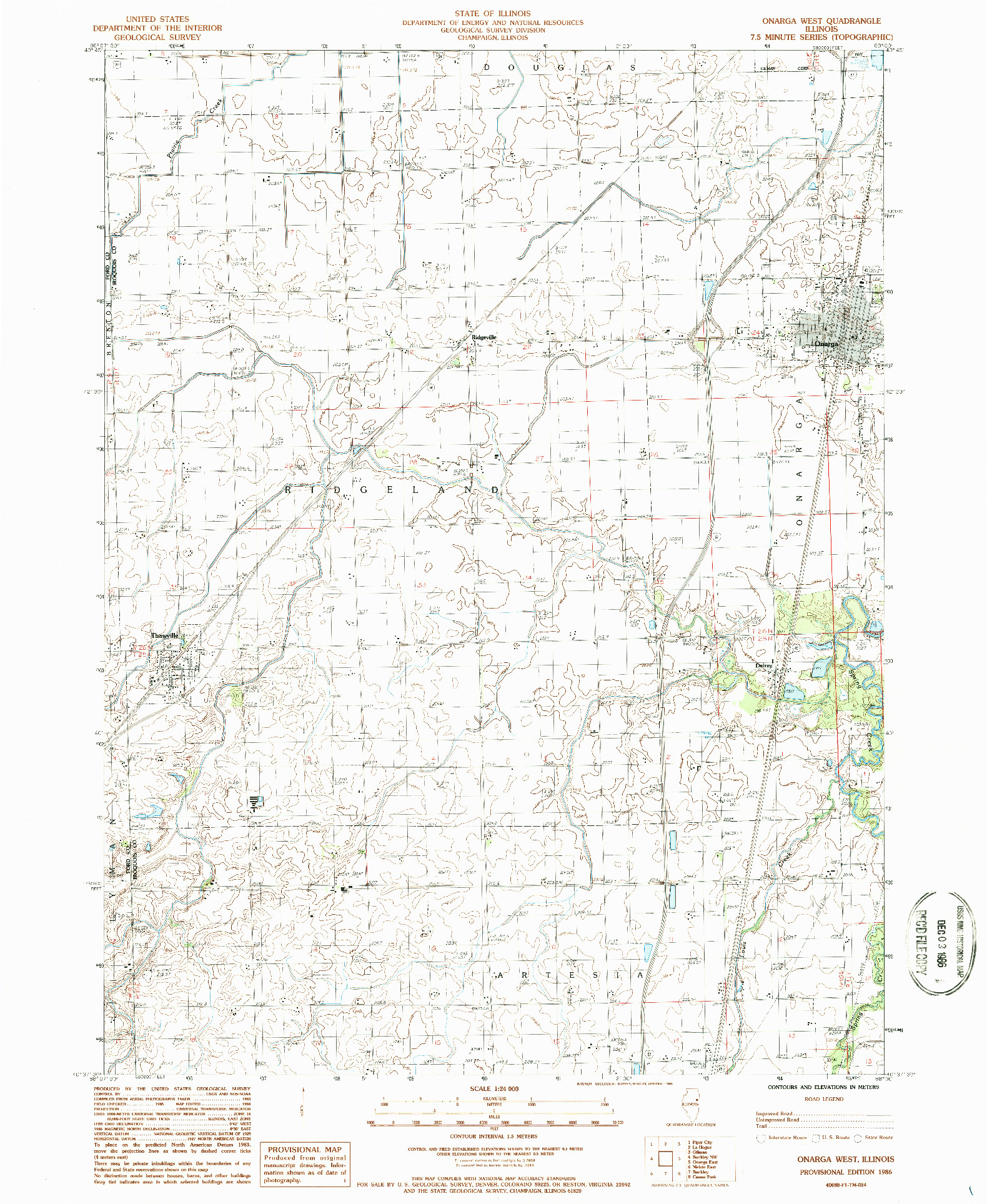 USGS 1:24000-SCALE QUADRANGLE FOR ONARGA WEST, IL 1986
