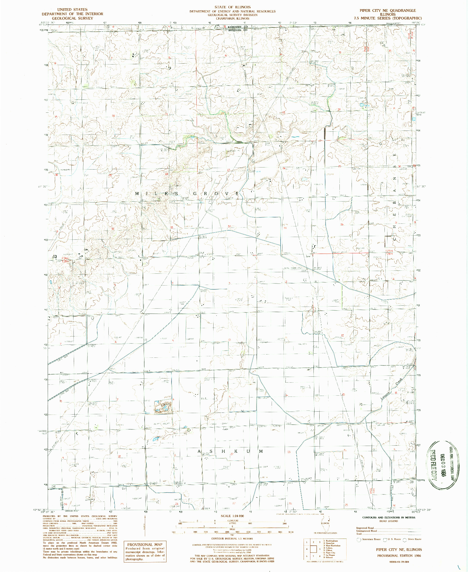USGS 1:24000-SCALE QUADRANGLE FOR PIPER CITY NE, IL 1986