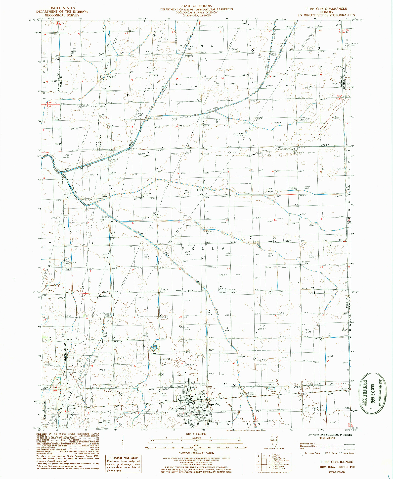 USGS 1:24000-SCALE QUADRANGLE FOR PIPER CITY, IL 1986