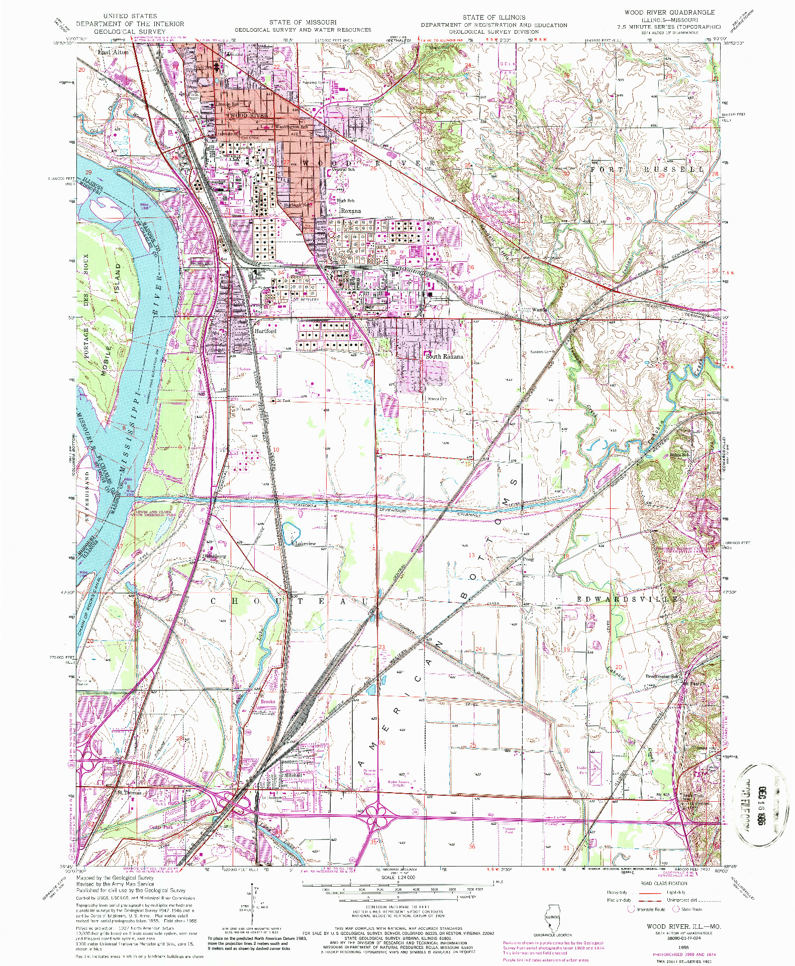 USGS 1:24000-SCALE QUADRANGLE FOR WOOD RIVER, IL 1955