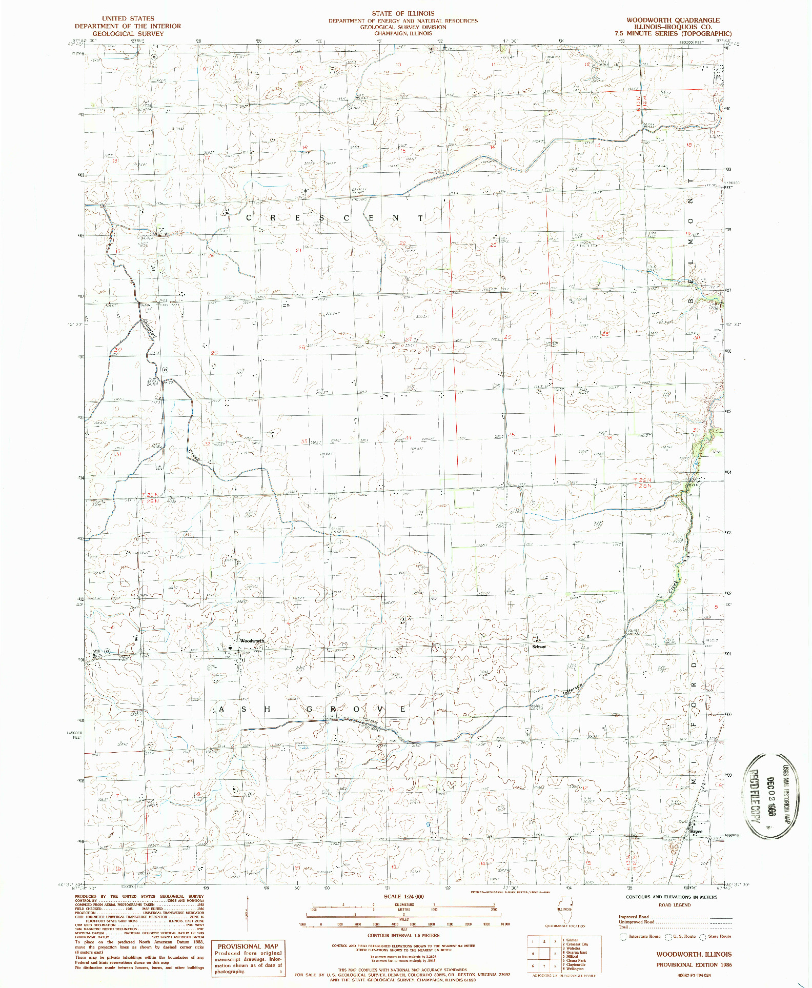 USGS 1:24000-SCALE QUADRANGLE FOR WOODWORTH, IL 1986