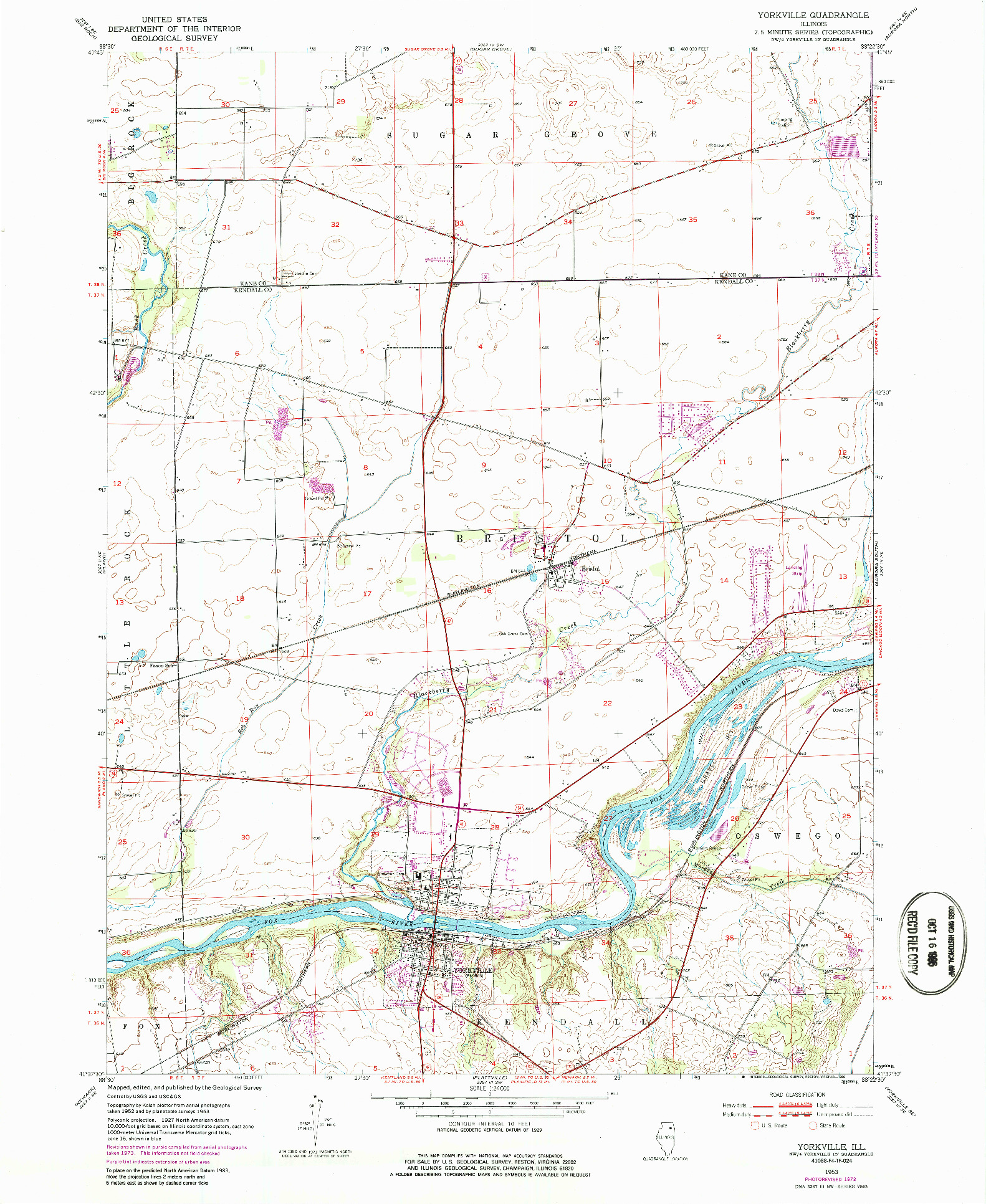 USGS 1:24000-SCALE QUADRANGLE FOR YORKVILLE, IL 1953