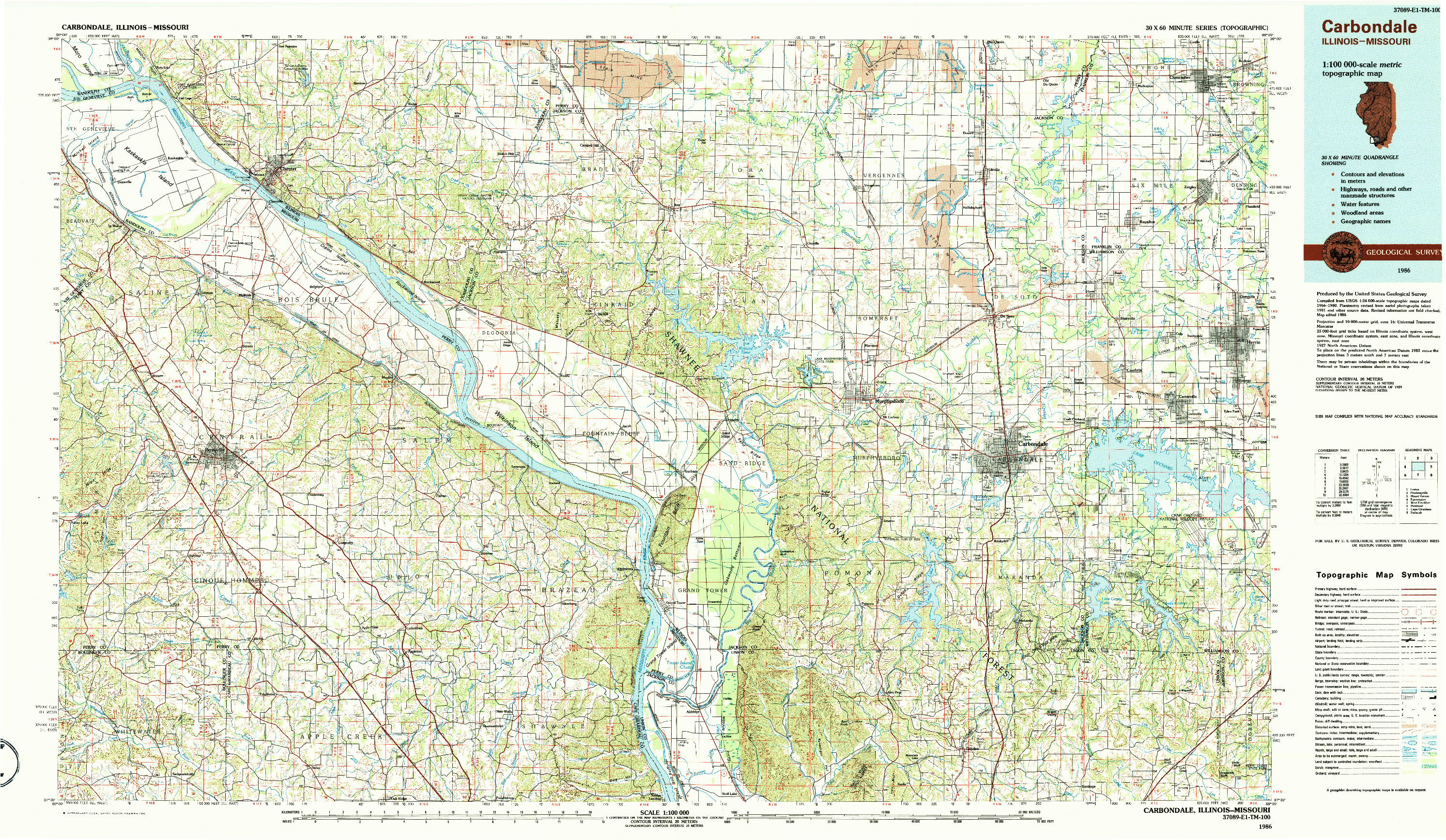 USGS 1:100000-SCALE QUADRANGLE FOR CARBONDALE, IL 1986