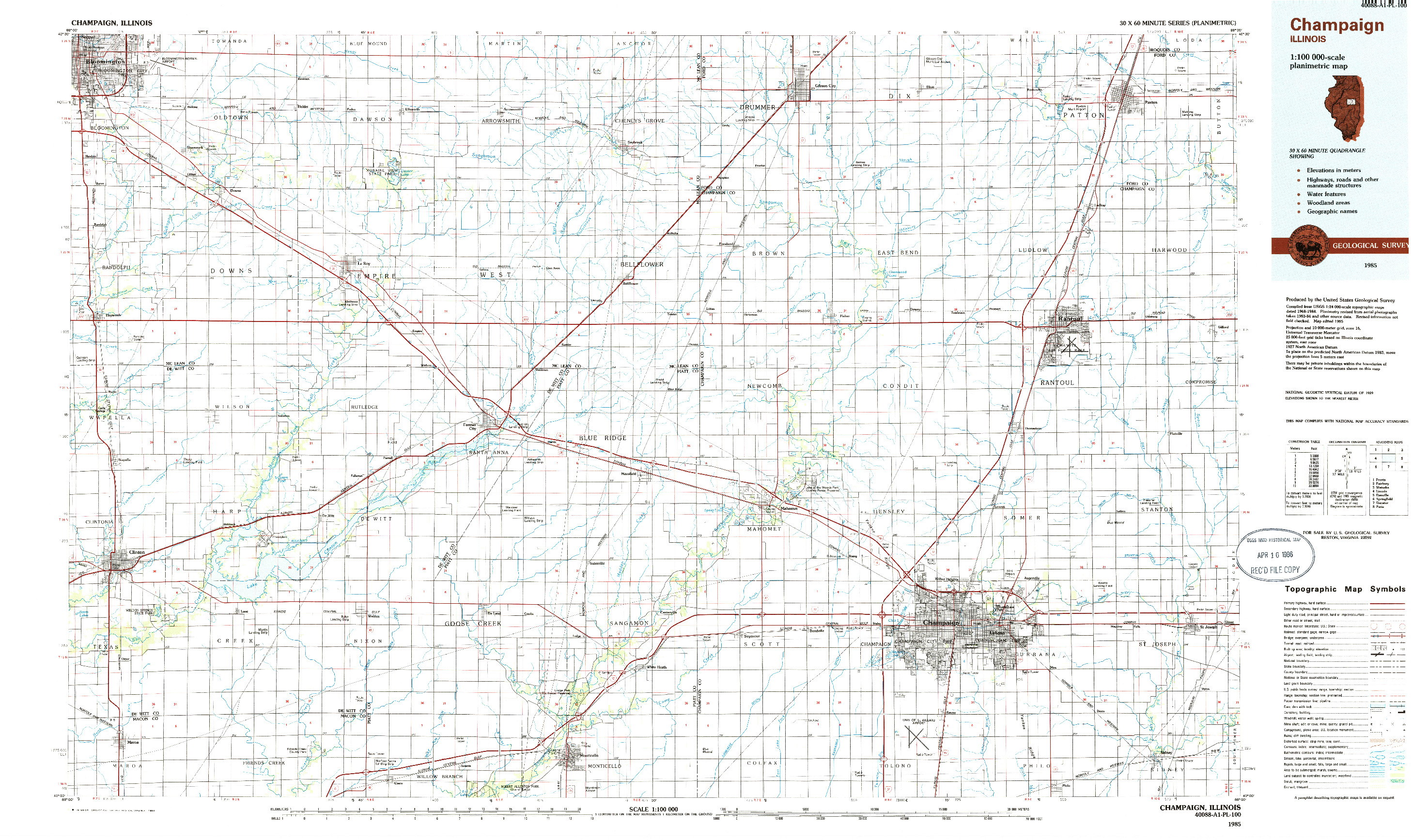 USGS 1:100000-SCALE QUADRANGLE FOR CHAMPAIGN, IL 1985