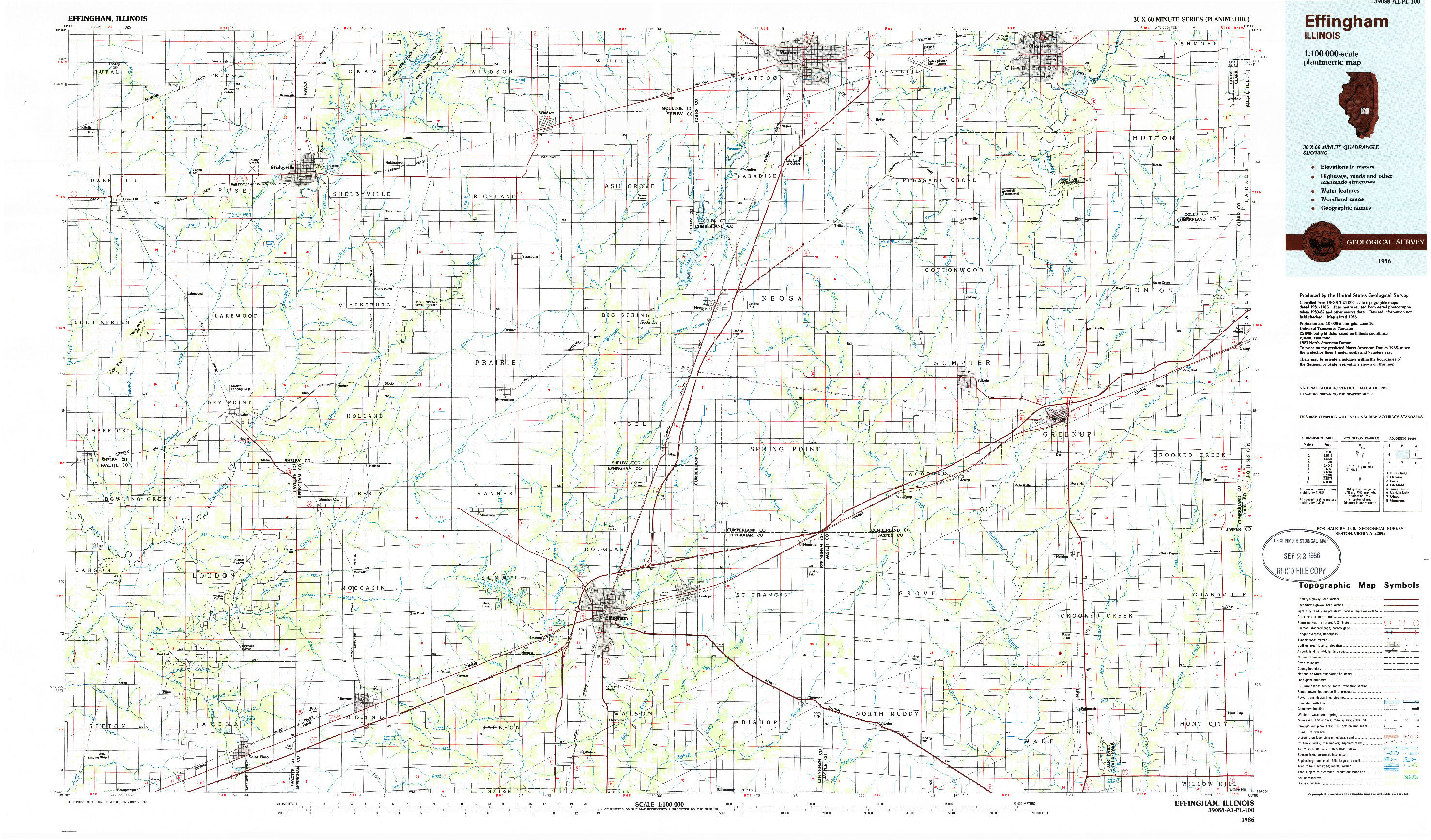 USGS 1:100000-SCALE QUADRANGLE FOR EFFINGHAM, IL 1986