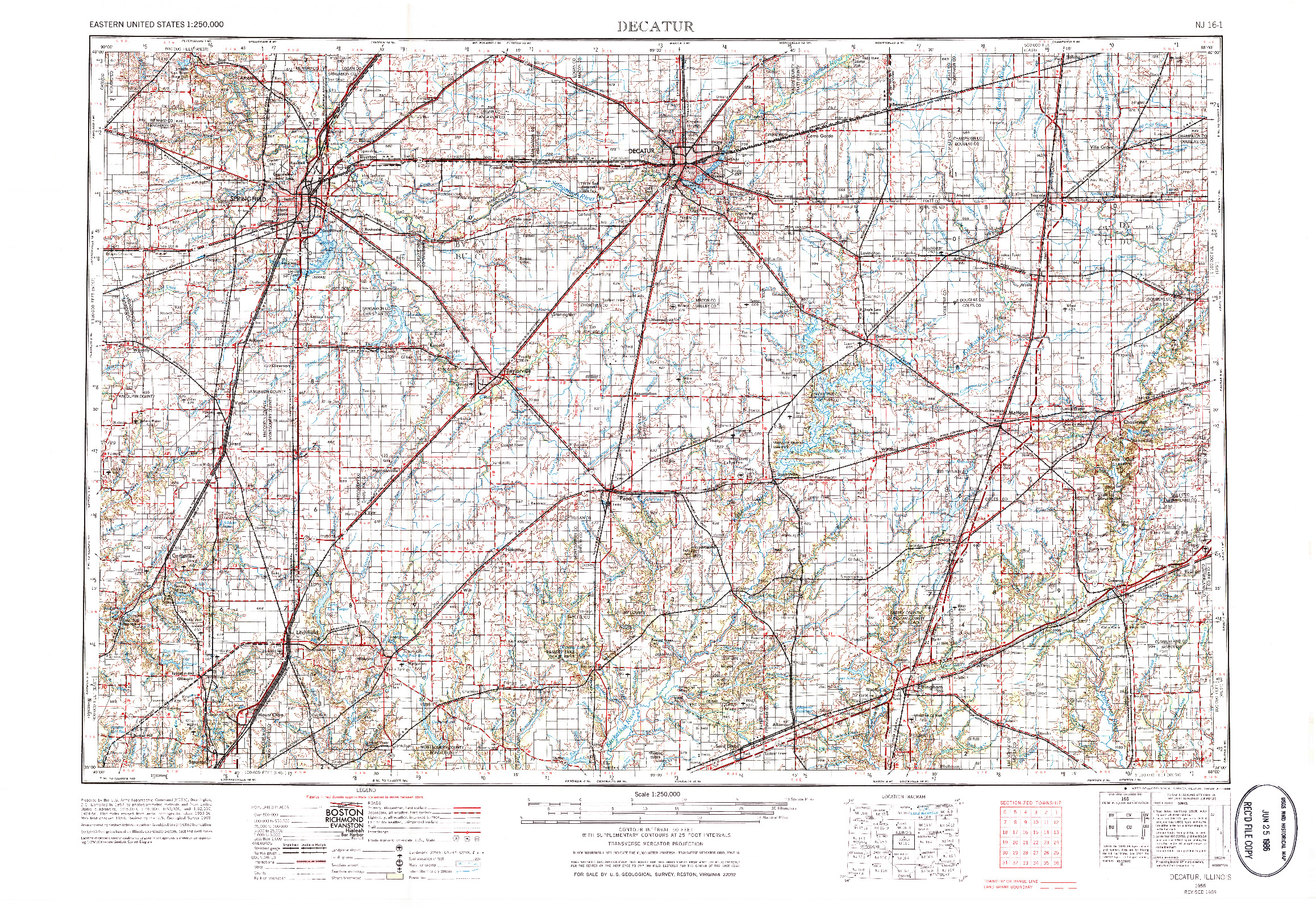 USGS 1:250000-SCALE QUADRANGLE FOR DECATUR, IL 1958