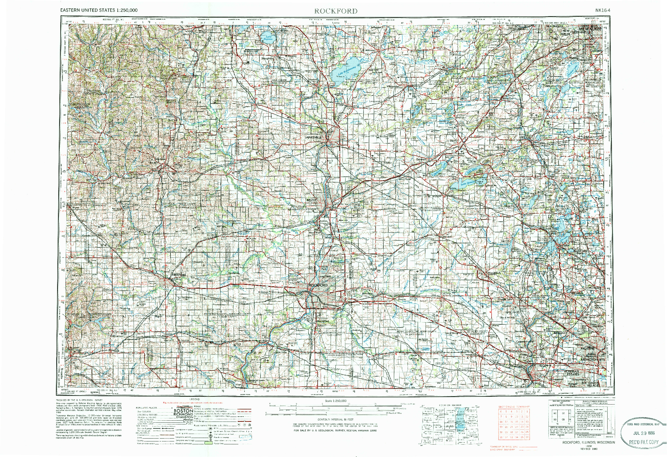 USGS 1:250000-SCALE QUADRANGLE FOR ROCKFORD, IL 1958