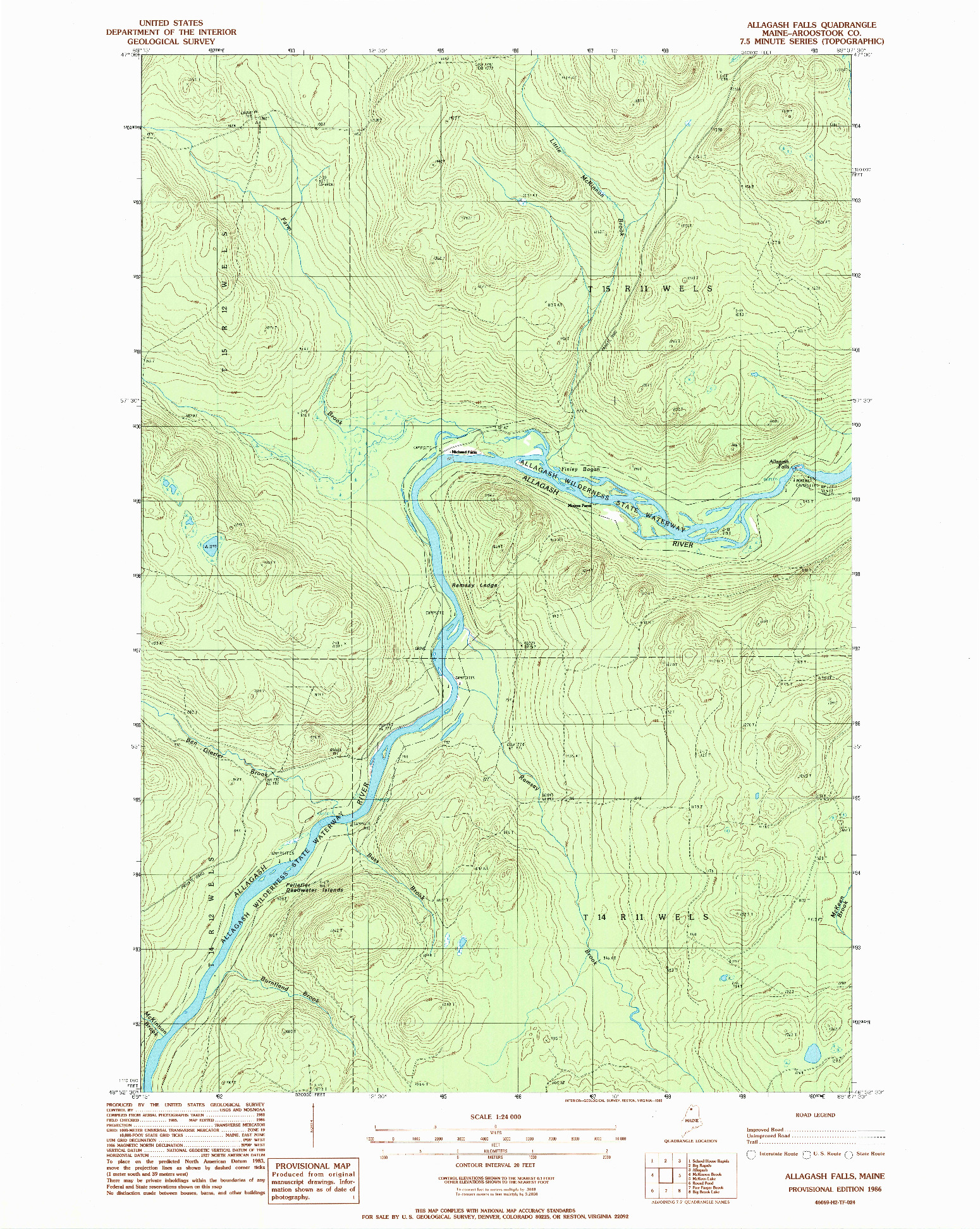 USGS 1:24000-SCALE QUADRANGLE FOR ALLAGASH FALLS, ME 1986