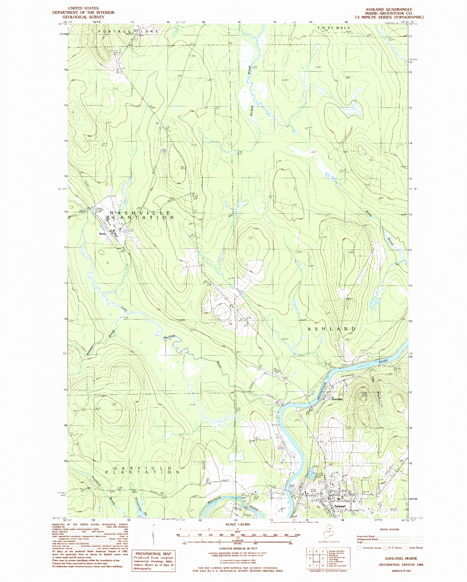 USGS 1:24000-SCALE QUADRANGLE FOR ASHLAND, ME 1986