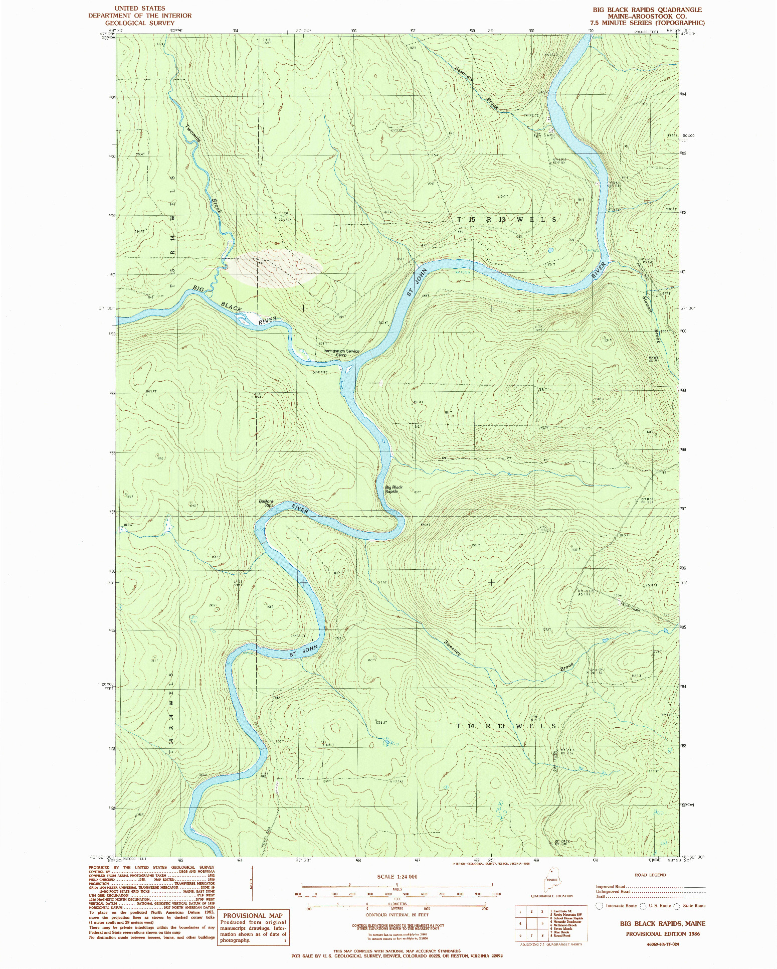 USGS 1:24000-SCALE QUADRANGLE FOR BIG BLACK RAPIDS, ME 1986