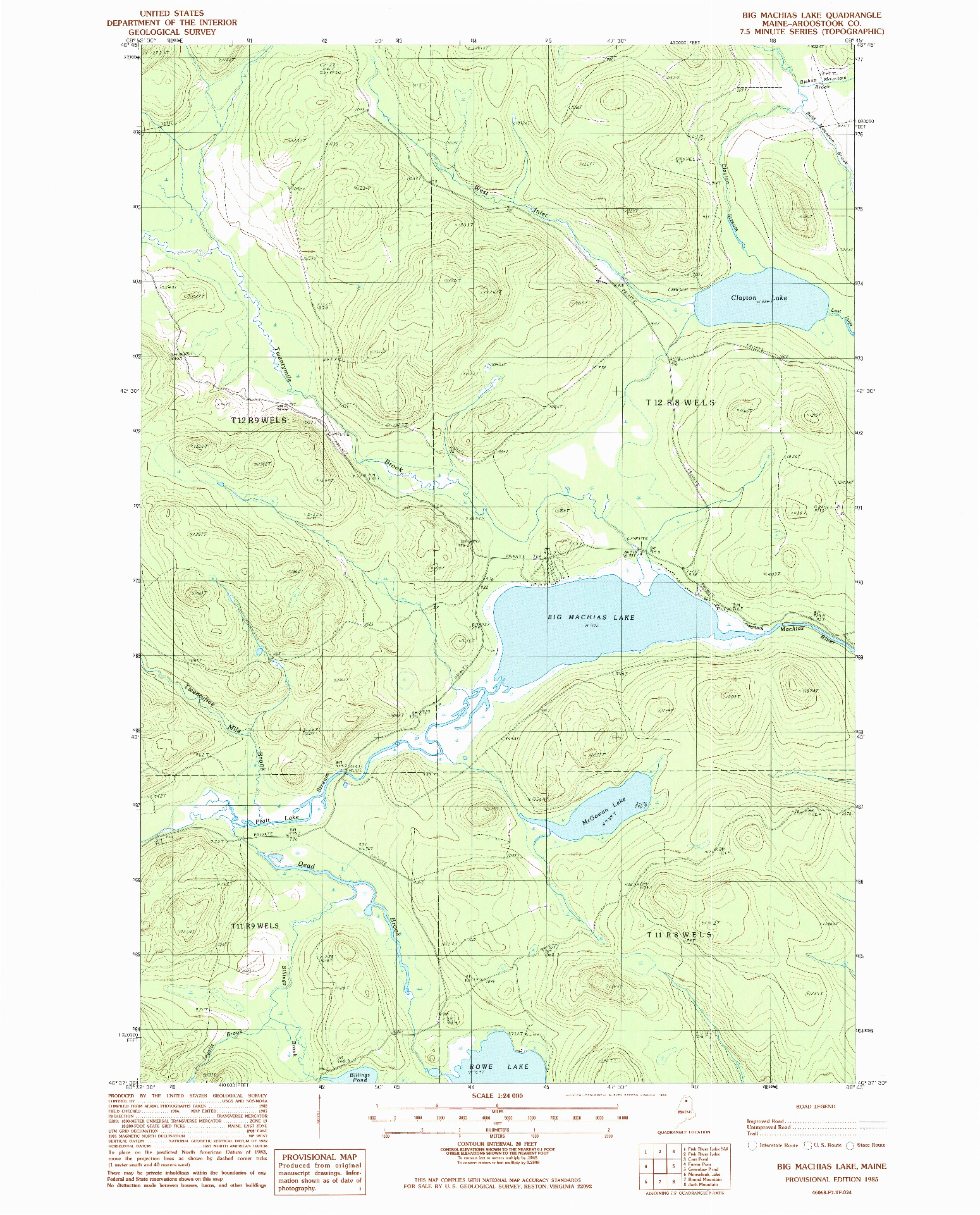 USGS 1:24000-SCALE QUADRANGLE FOR BIG MACHIAS LAKE, ME 1985