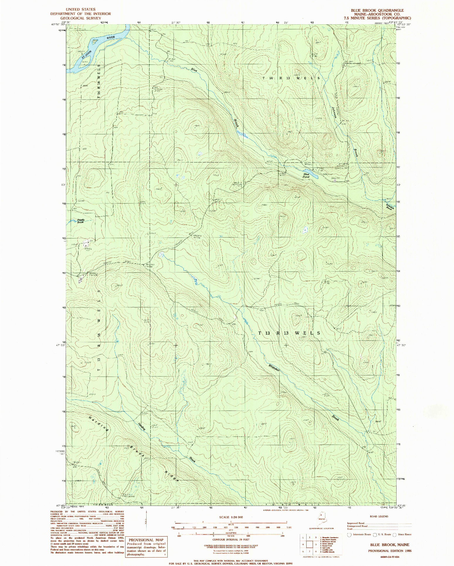 USGS 1:24000-SCALE QUADRANGLE FOR BLUE BROOK, ME 1986