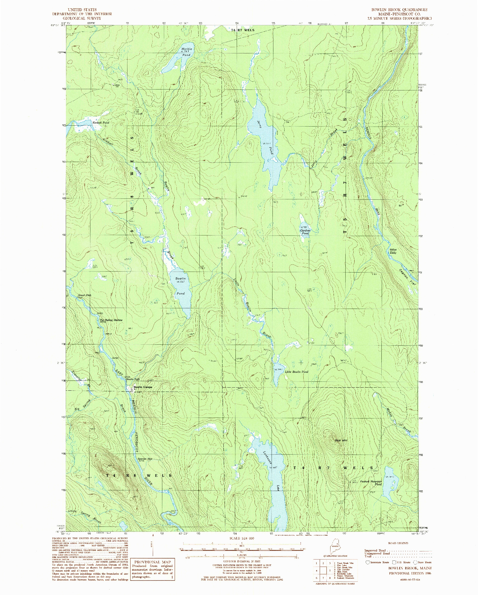 USGS 1:24000-SCALE QUADRANGLE FOR BOWLIN BROOK, ME 1986