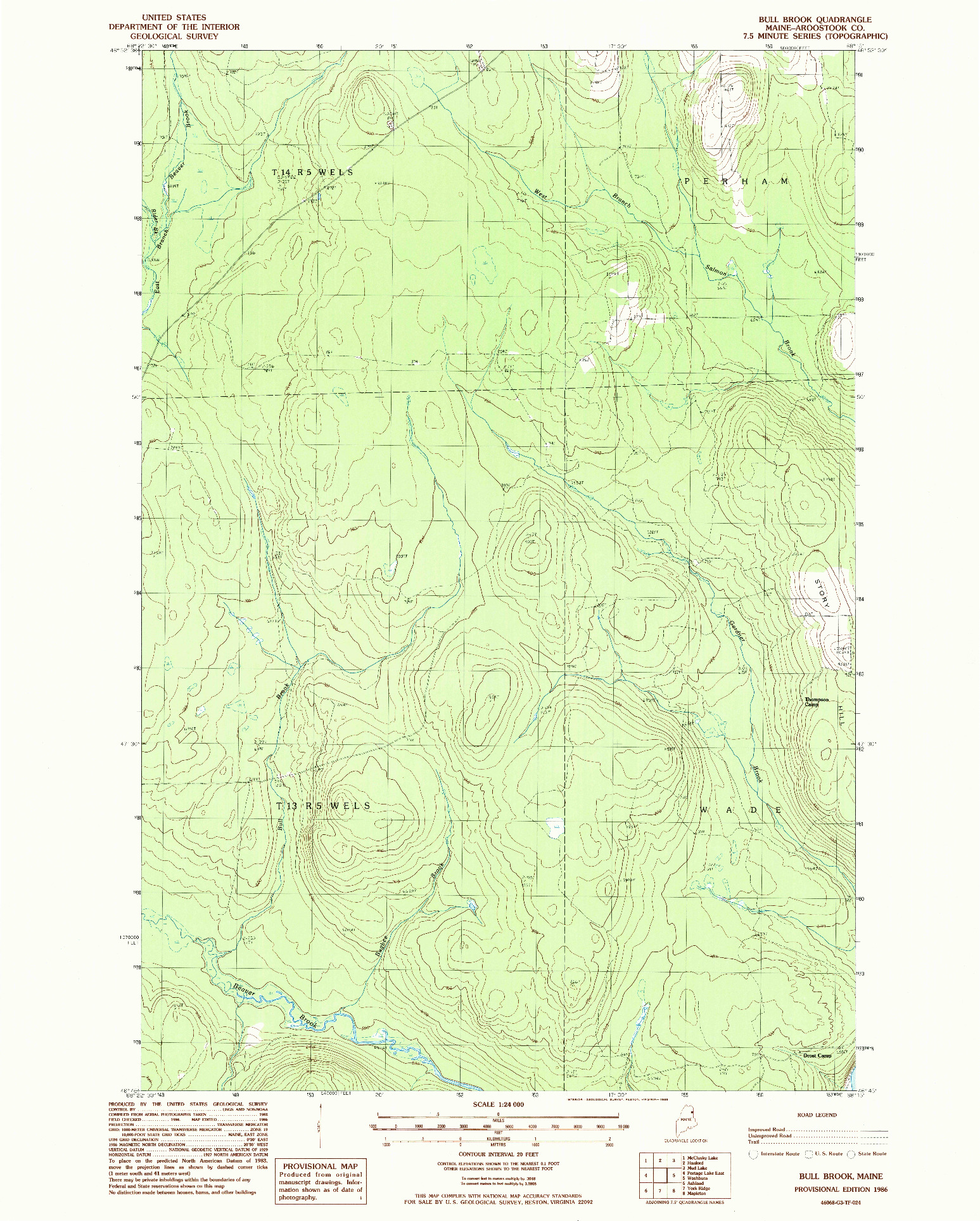 USGS 1:24000-SCALE QUADRANGLE FOR BULL BROOK, ME 1986