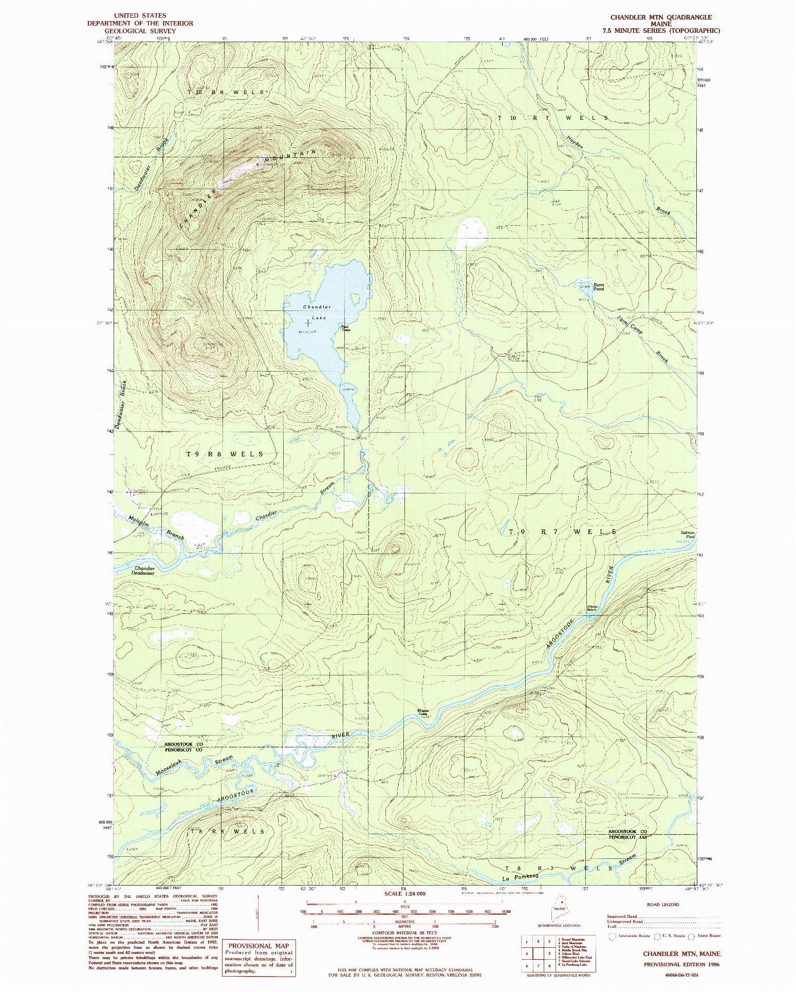 USGS 1:24000-SCALE QUADRANGLE FOR CHANDLER MTN, ME 1986