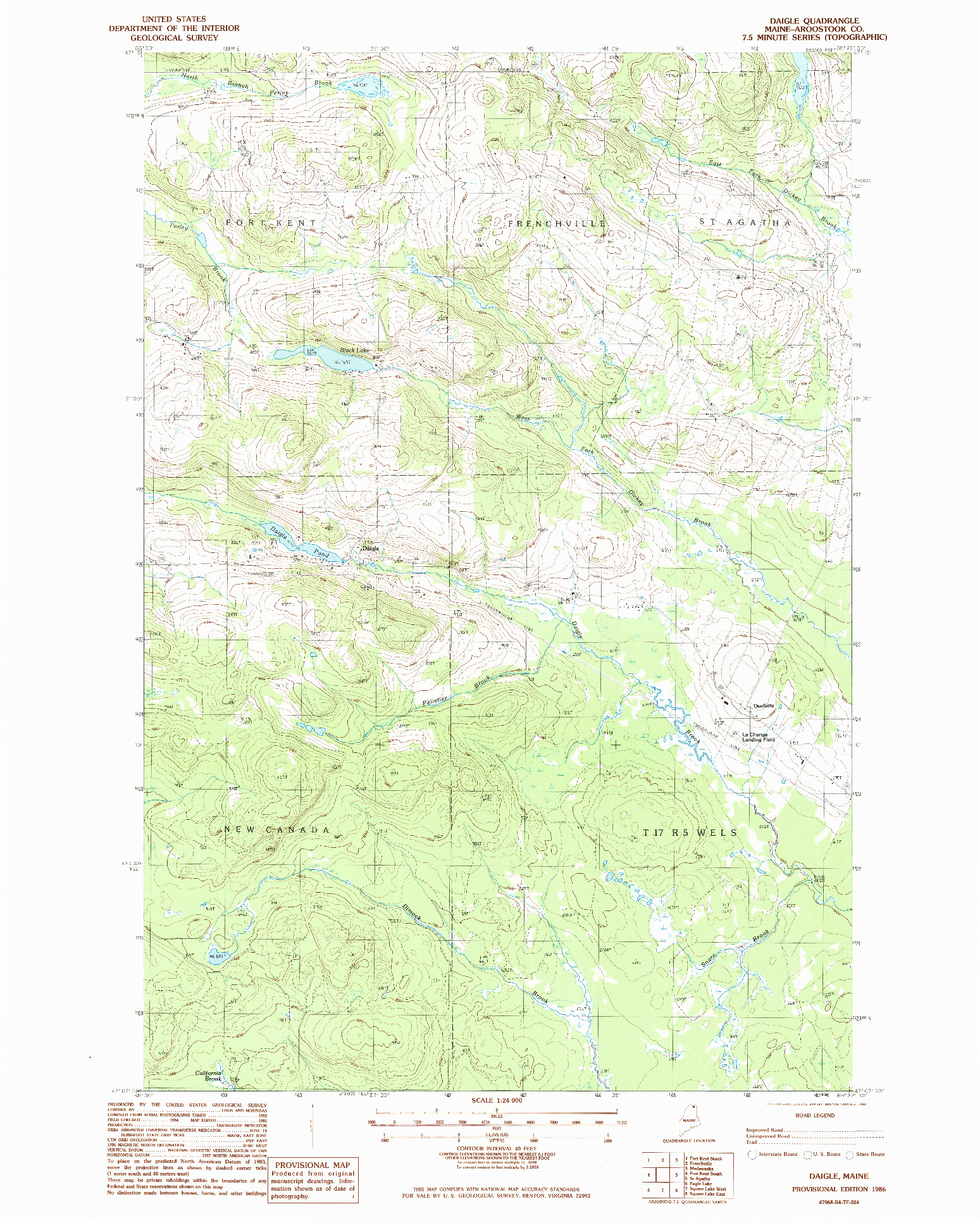 USGS 1:24000-SCALE QUADRANGLE FOR DAIGLE, ME 1986