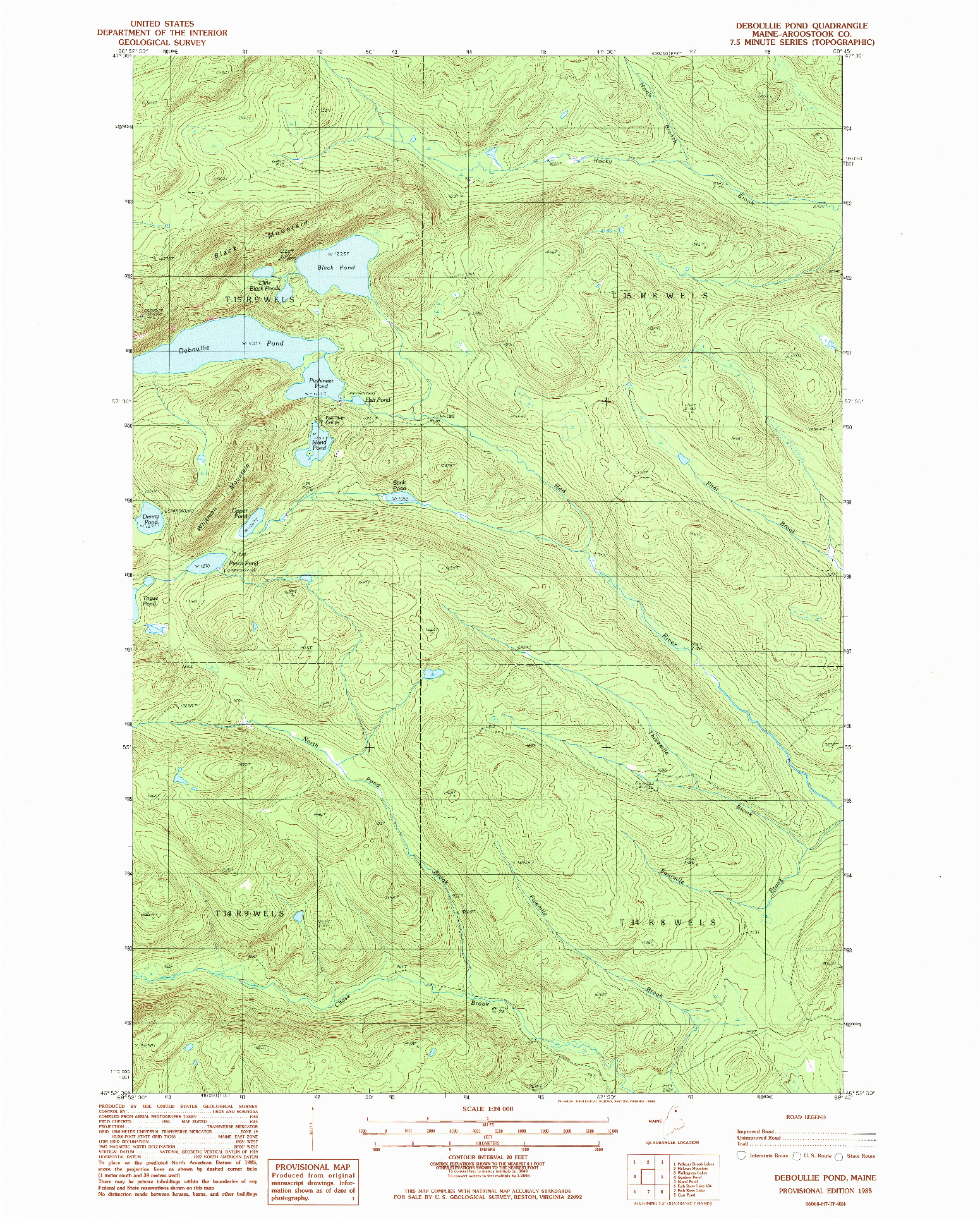 USGS 1:24000-SCALE QUADRANGLE FOR DEBOULLIE POND, ME 1985