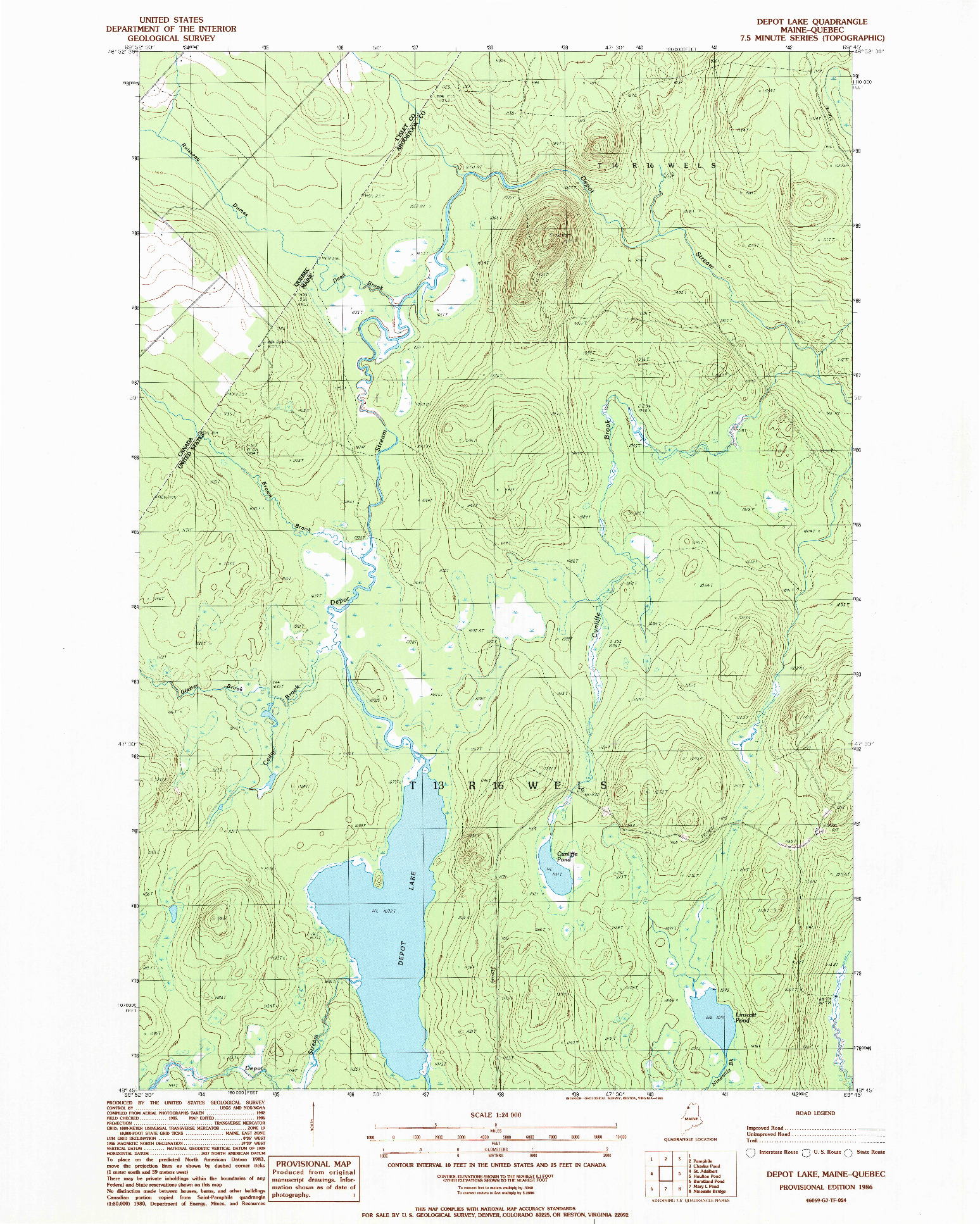 USGS 1:24000-SCALE QUADRANGLE FOR DEPOT LAKE, ME 1986