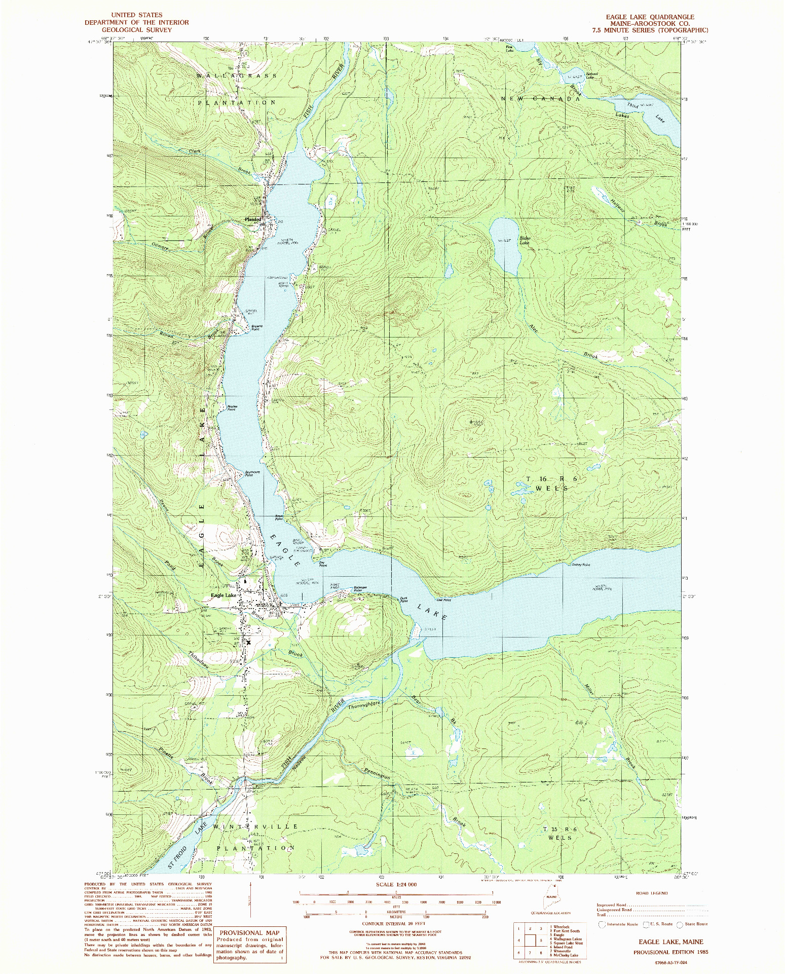 USGS 1:24000-SCALE QUADRANGLE FOR EAGLE LAKE, ME 1985