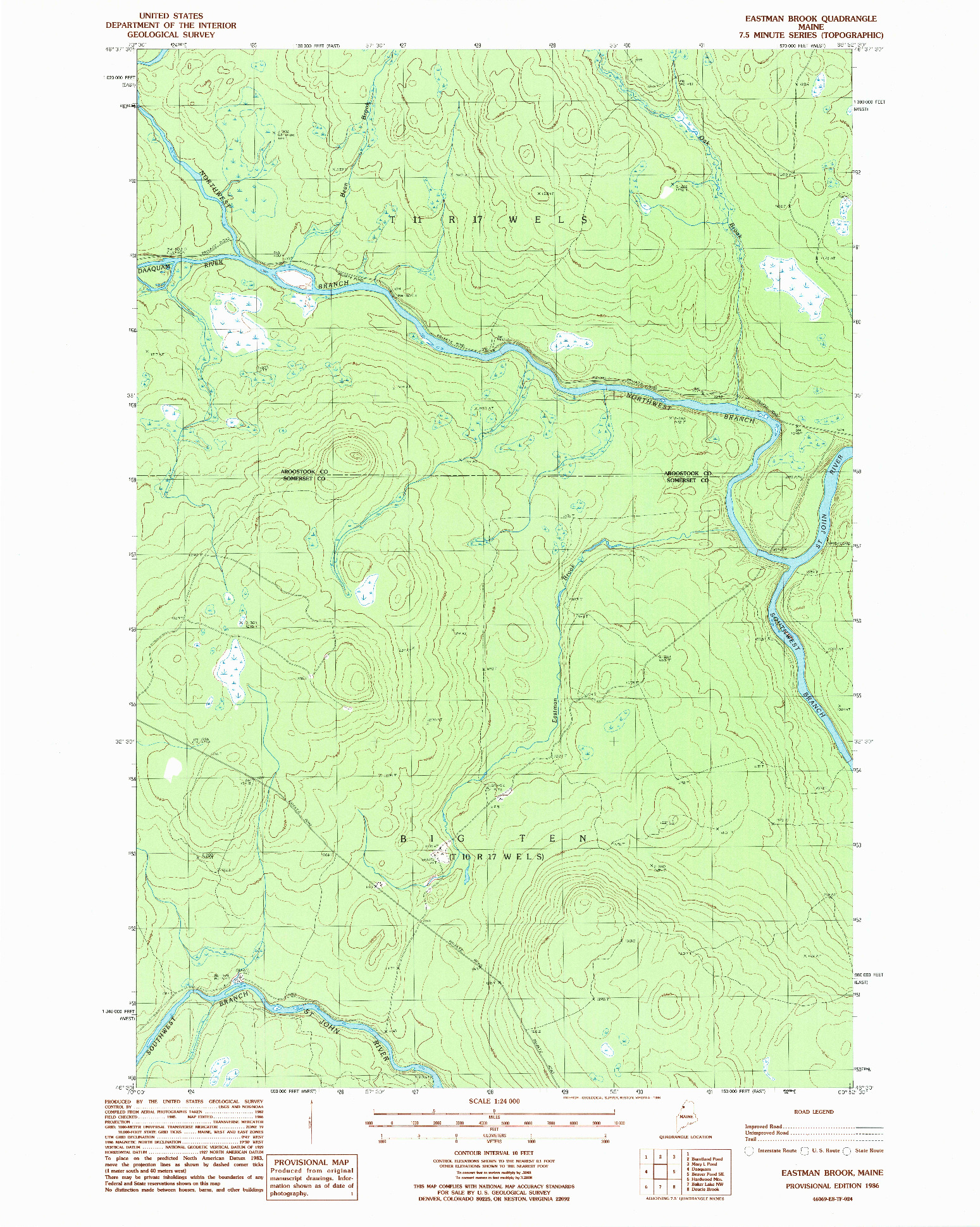 USGS 1:24000-SCALE QUADRANGLE FOR EASTMAN BROOK, ME 1986