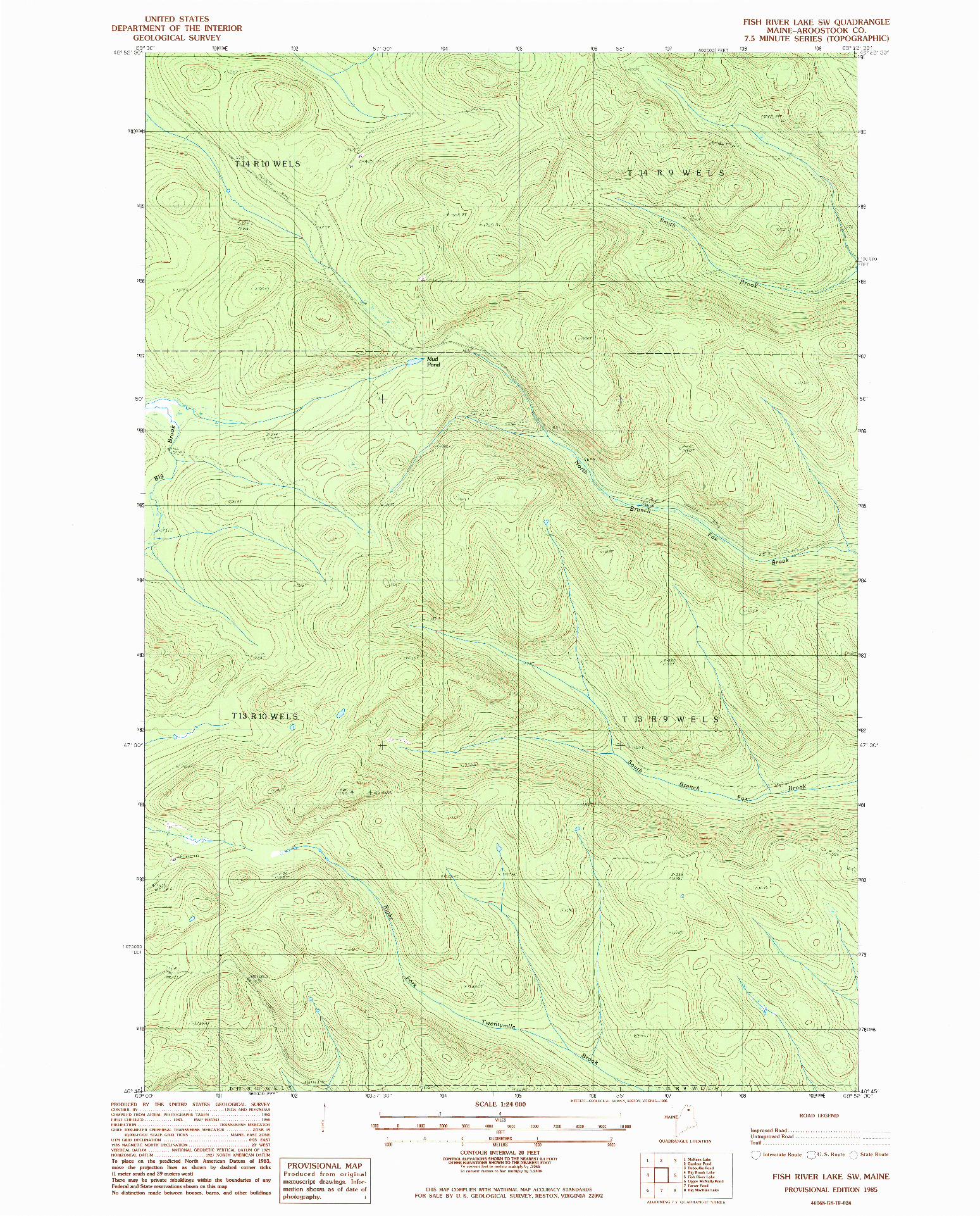 USGS 1:24000-SCALE QUADRANGLE FOR FISH RIVER LAKE SW, ME 1985