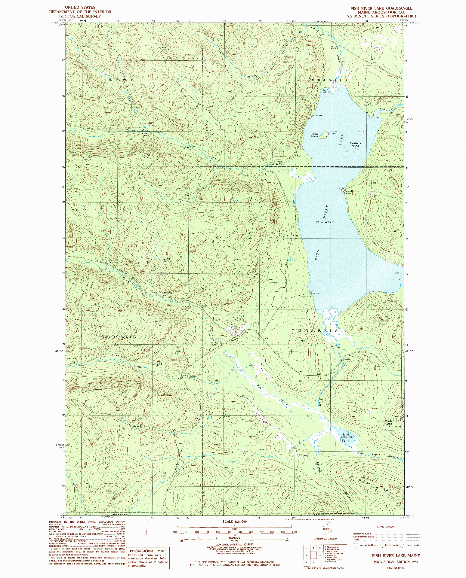 USGS 1:24000-SCALE QUADRANGLE FOR FISH RIVER LAKE, ME 1985