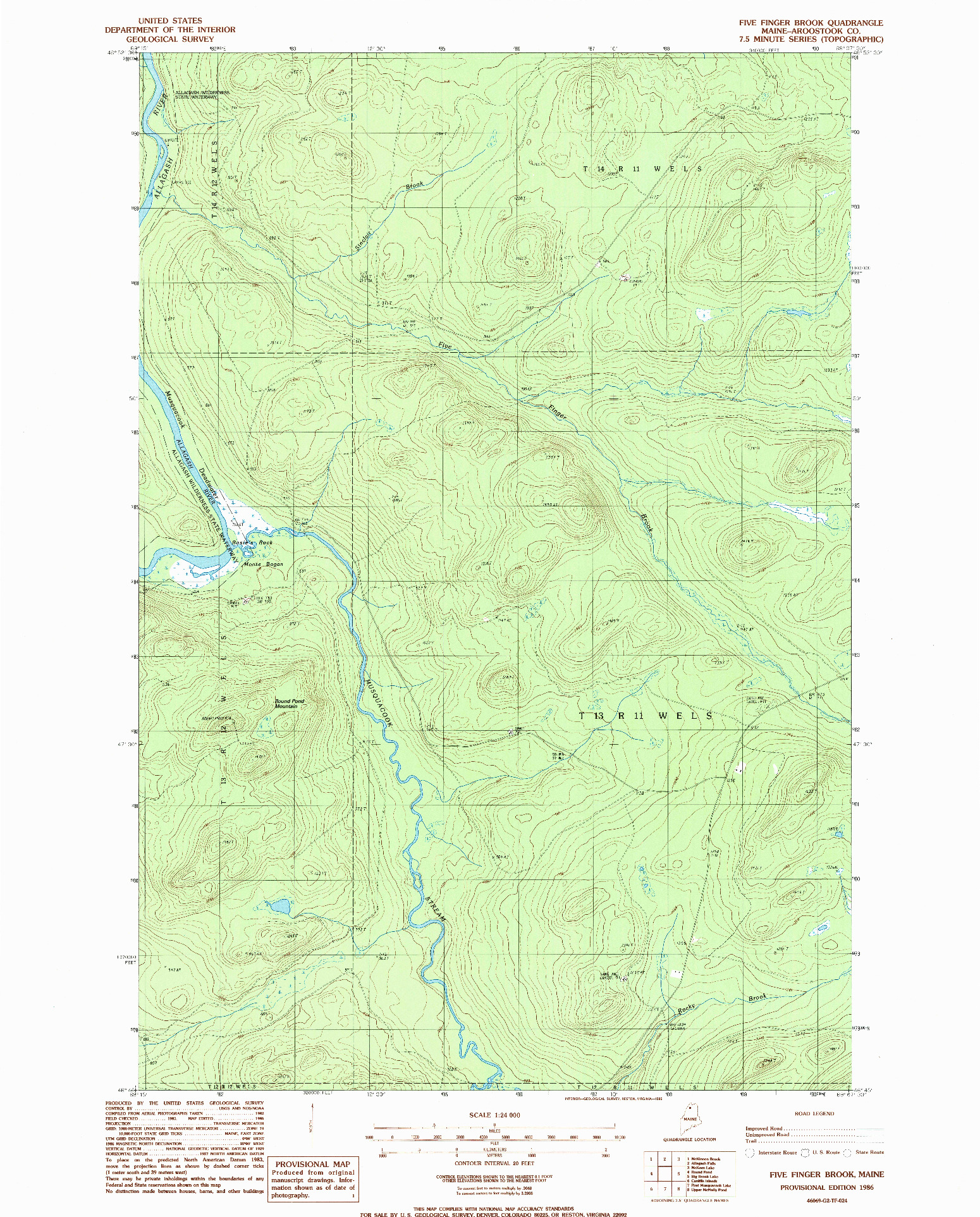 USGS 1:24000-SCALE QUADRANGLE FOR FIVE FINGER BROOK, ME 1986