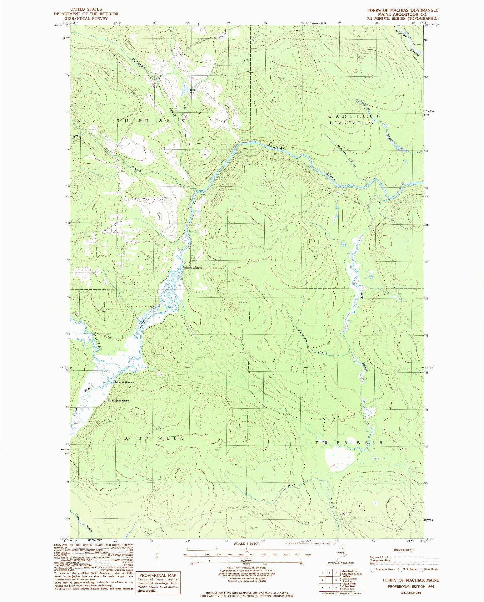 USGS 1:24000-SCALE QUADRANGLE FOR FORKS OF MACHIAS, ME 1986