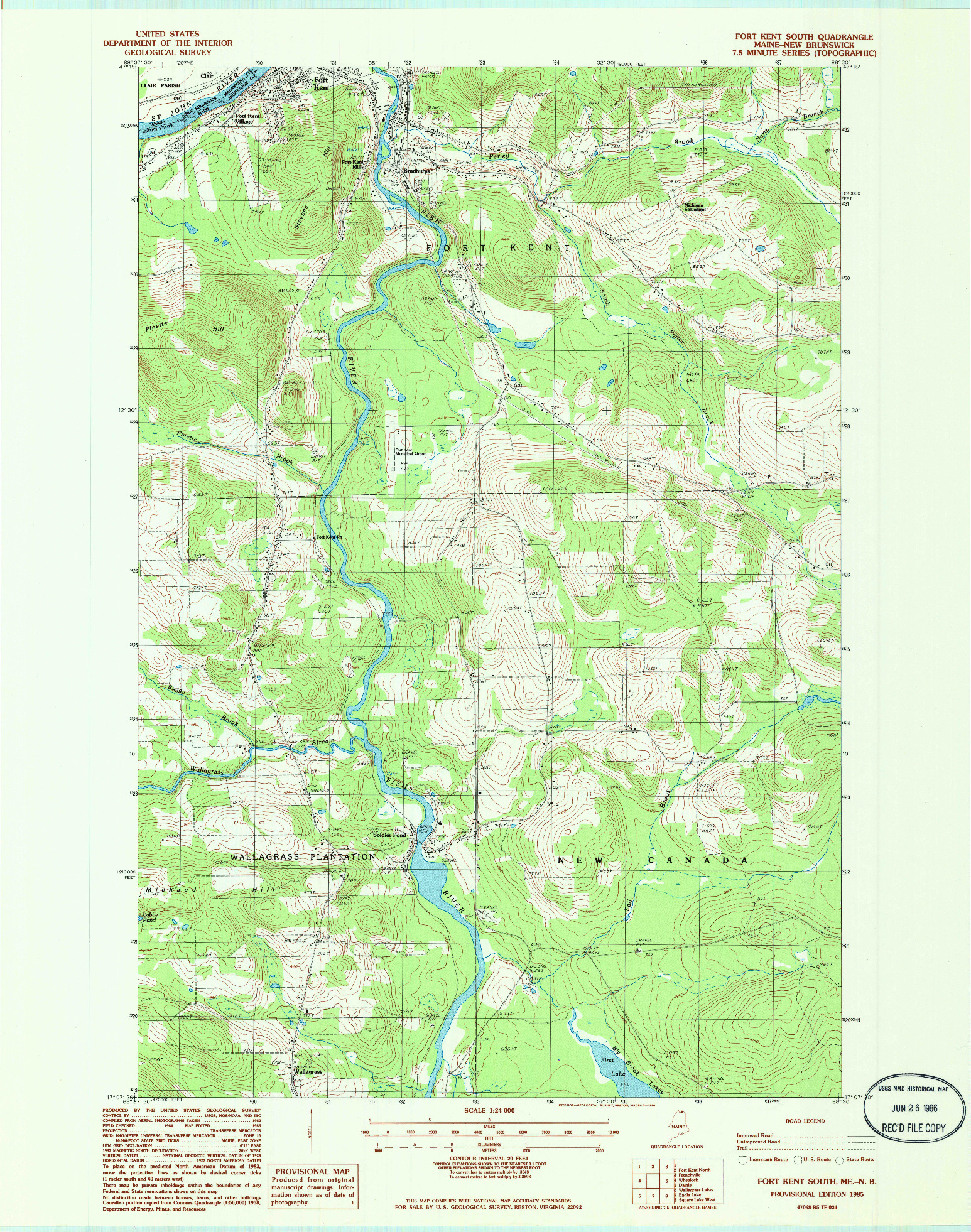 USGS 1:24000-SCALE QUADRANGLE FOR FORT KENT SOUTH, ME 1985