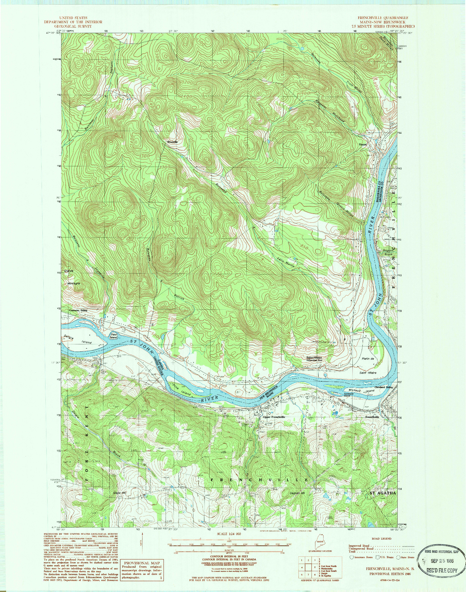 USGS 1:24000-SCALE QUADRANGLE FOR FRENCHVILLE, ME 1986