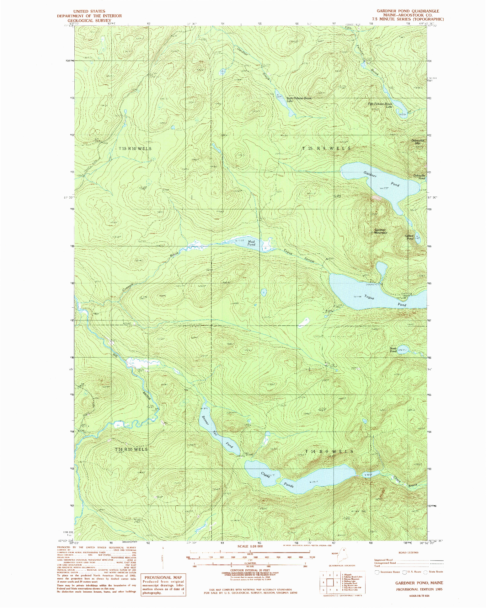 USGS 1:24000-SCALE QUADRANGLE FOR GARDNER POND, ME 1985