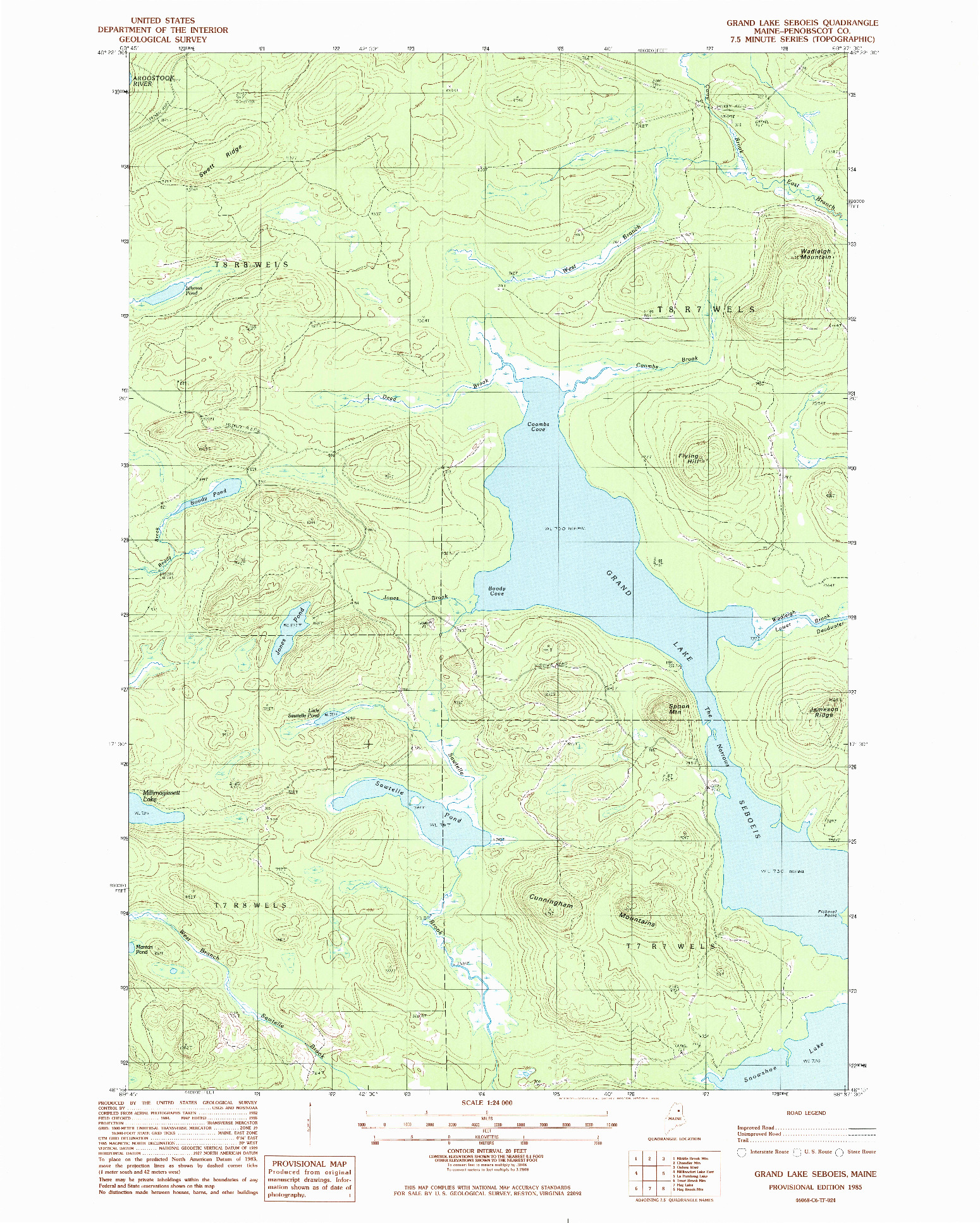 USGS 1:24000-SCALE QUADRANGLE FOR GRAND LAKE SEBOEIS, ME 1985