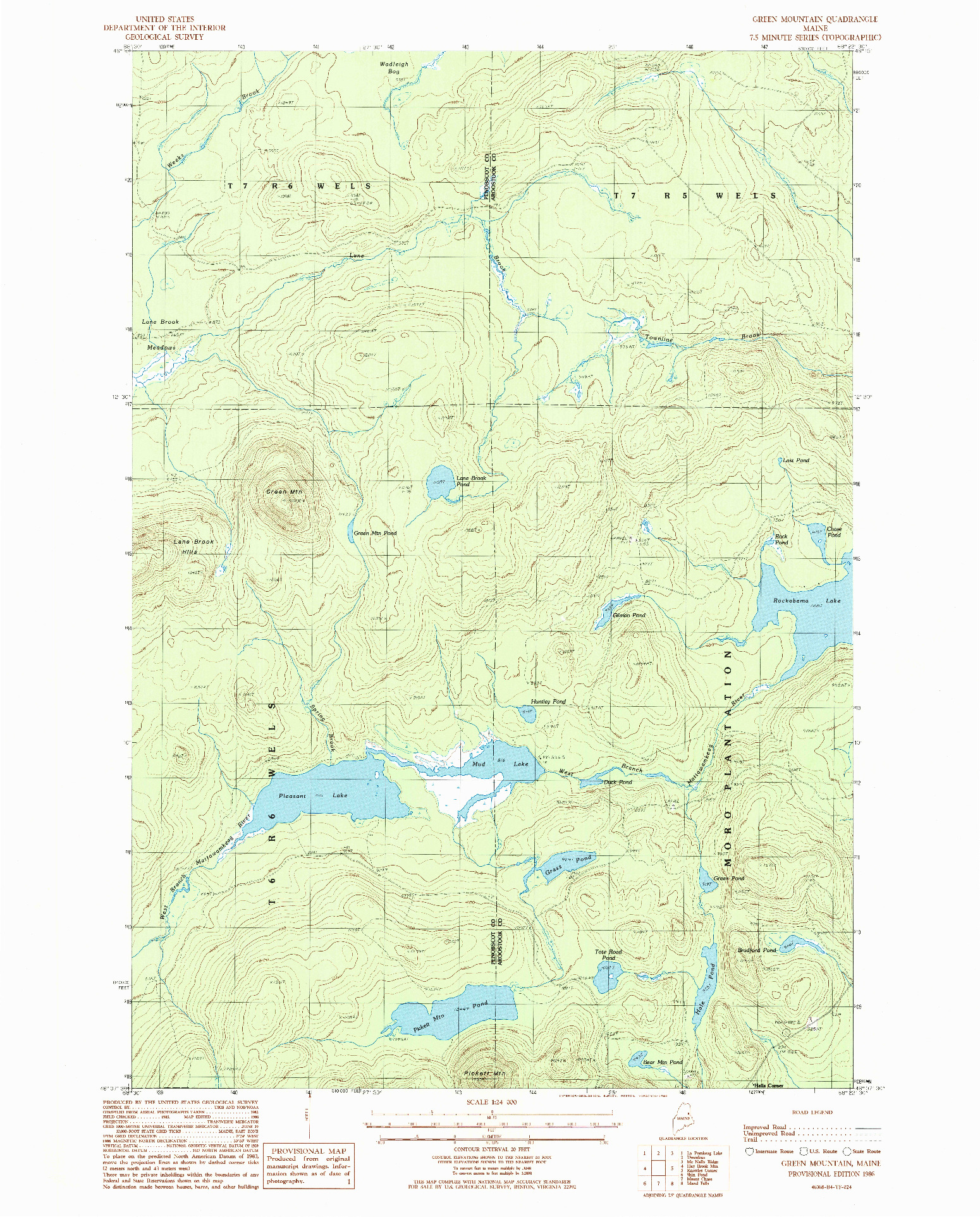 USGS 1:24000-SCALE QUADRANGLE FOR GREEN MOUNTAIN, ME 1986