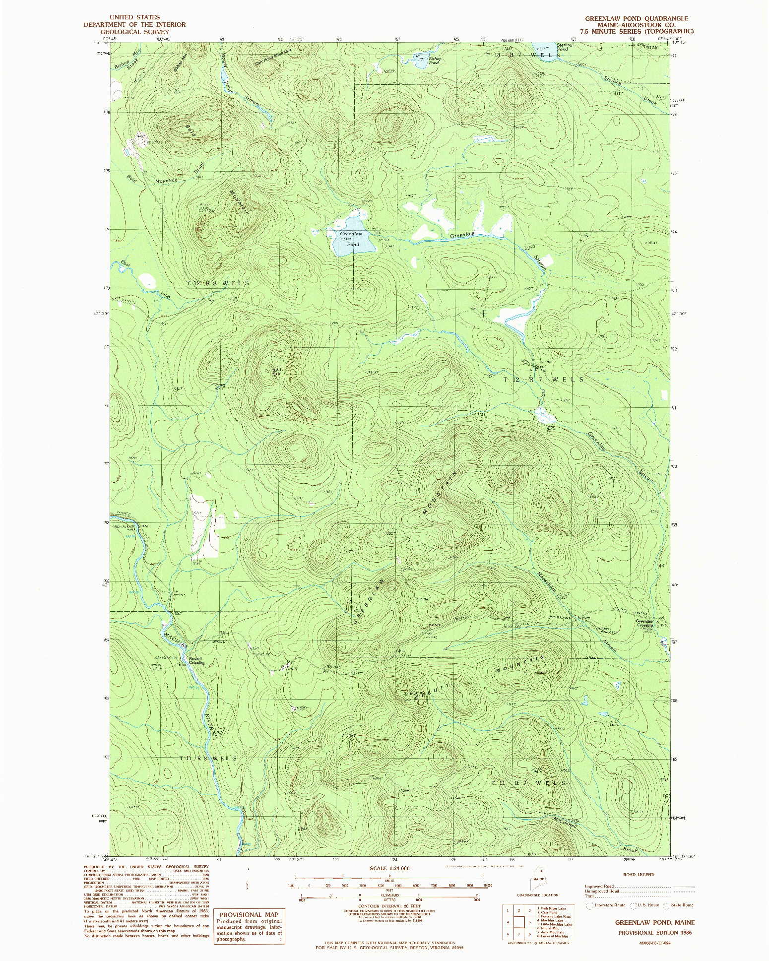 USGS 1:24000-SCALE QUADRANGLE FOR GREENLAW POND, ME 1986