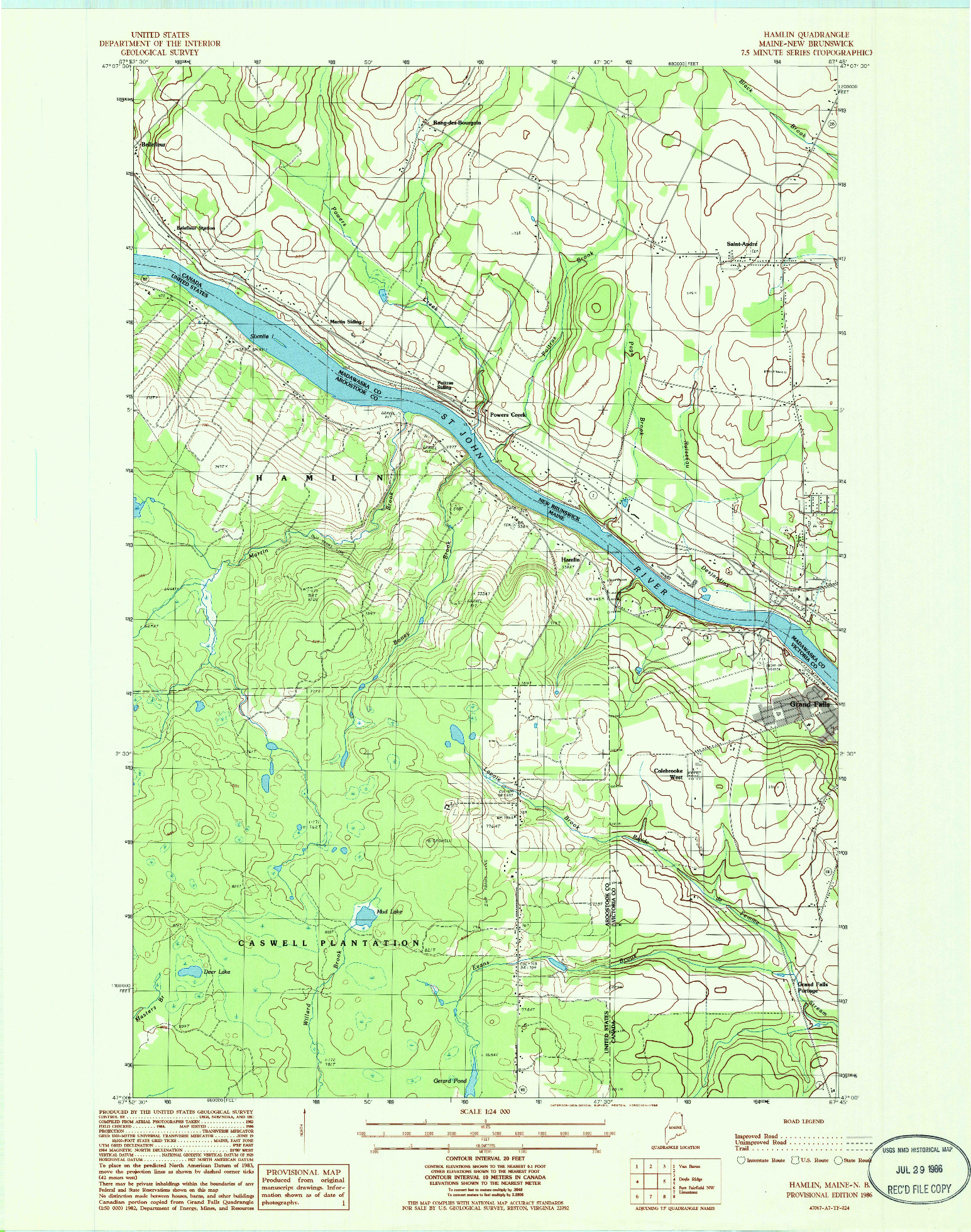 USGS 1:24000-SCALE QUADRANGLE FOR HAMLIN, ME 1986