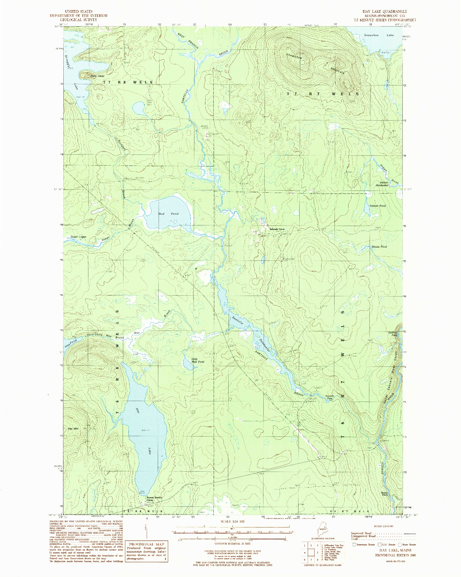 USGS 1:24000-SCALE QUADRANGLE FOR HAY LAKE, ME 1986