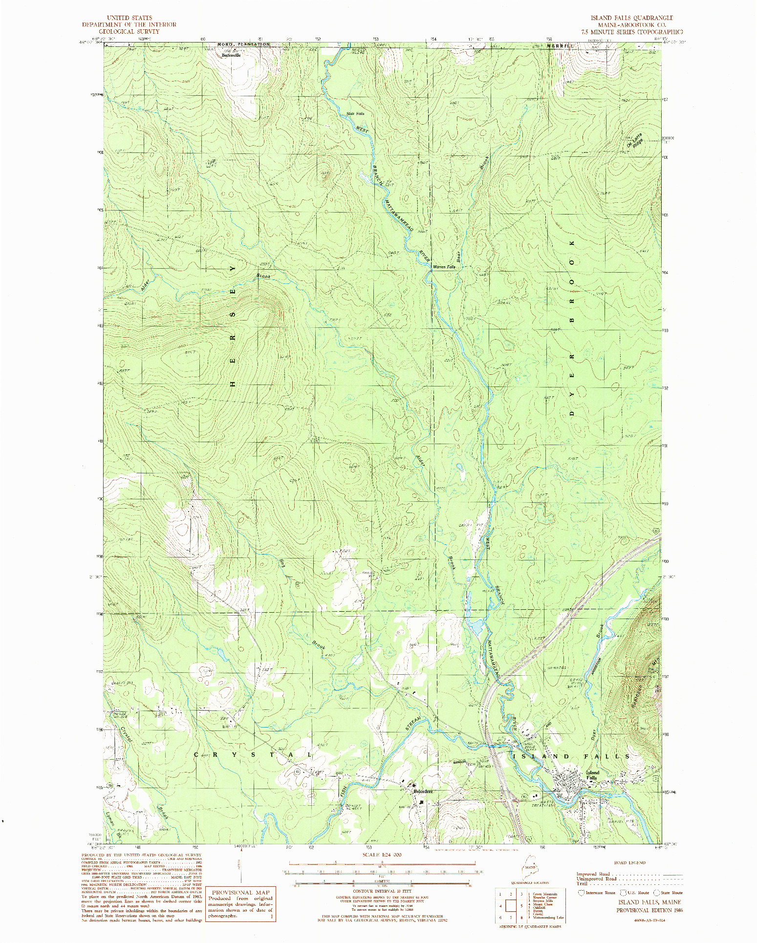 USGS 1:24000-SCALE QUADRANGLE FOR ISLAND FALLS, ME 1986