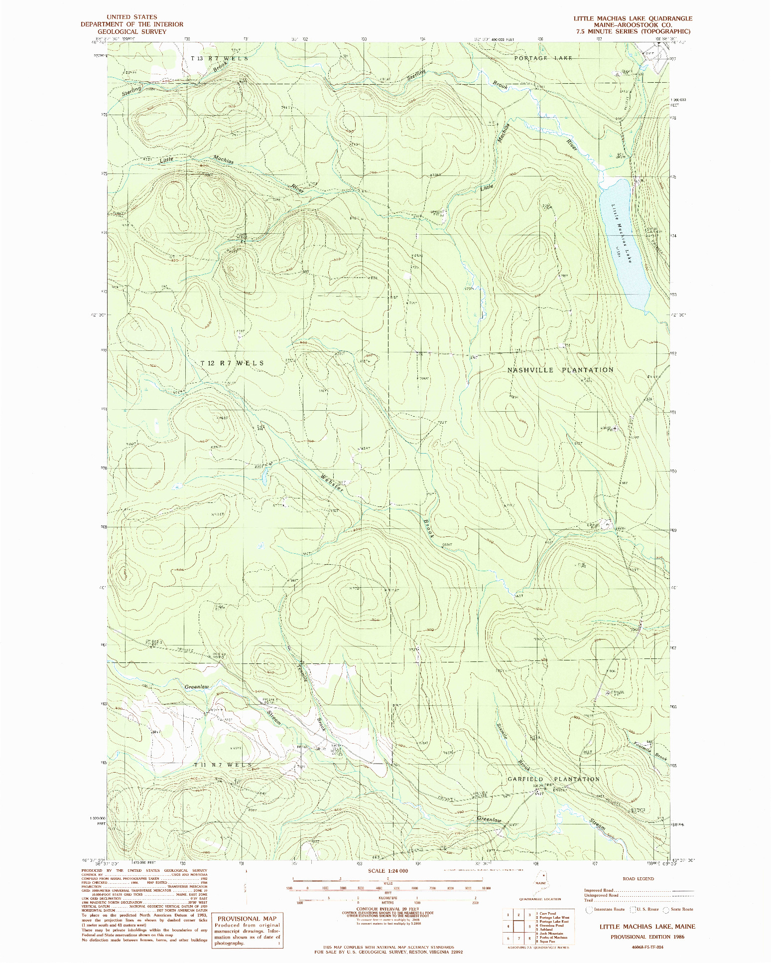 USGS 1:24000-SCALE QUADRANGLE FOR LITTLE MACHIAS LAKE, ME 1986