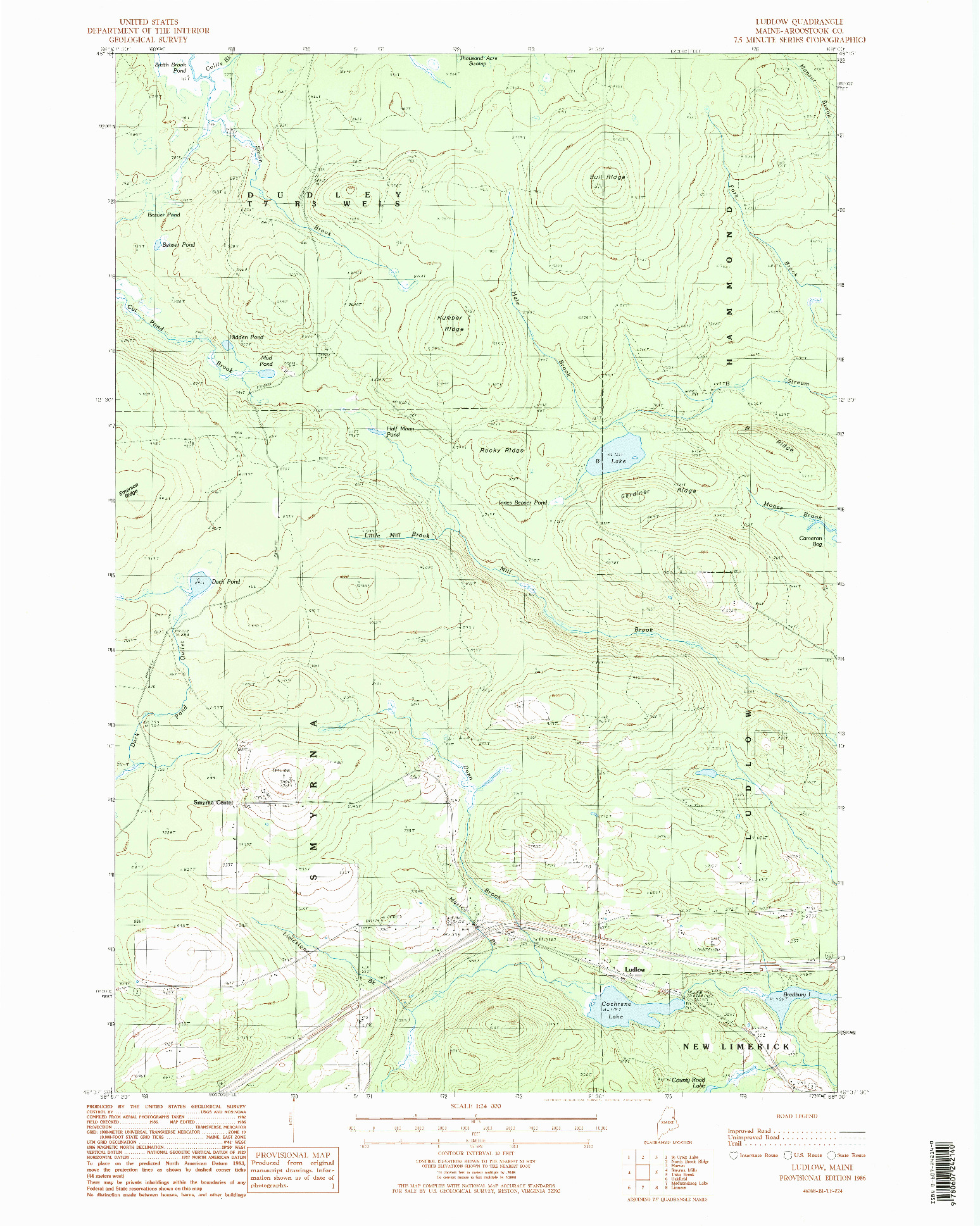 USGS 1:24000-SCALE QUADRANGLE FOR LUDLOW, ME 1986