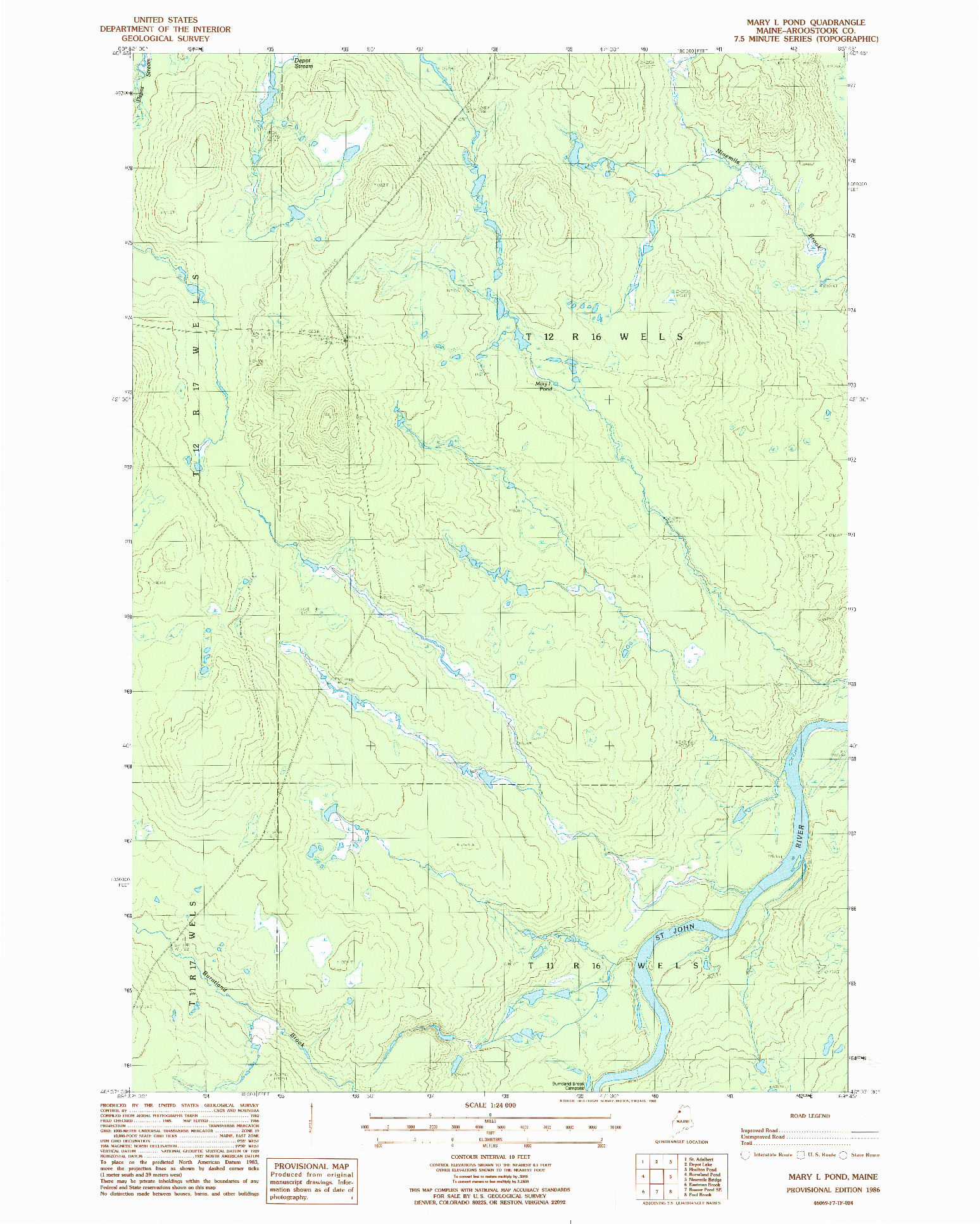 USGS 1:24000-SCALE QUADRANGLE FOR MARY L POND, ME 1986