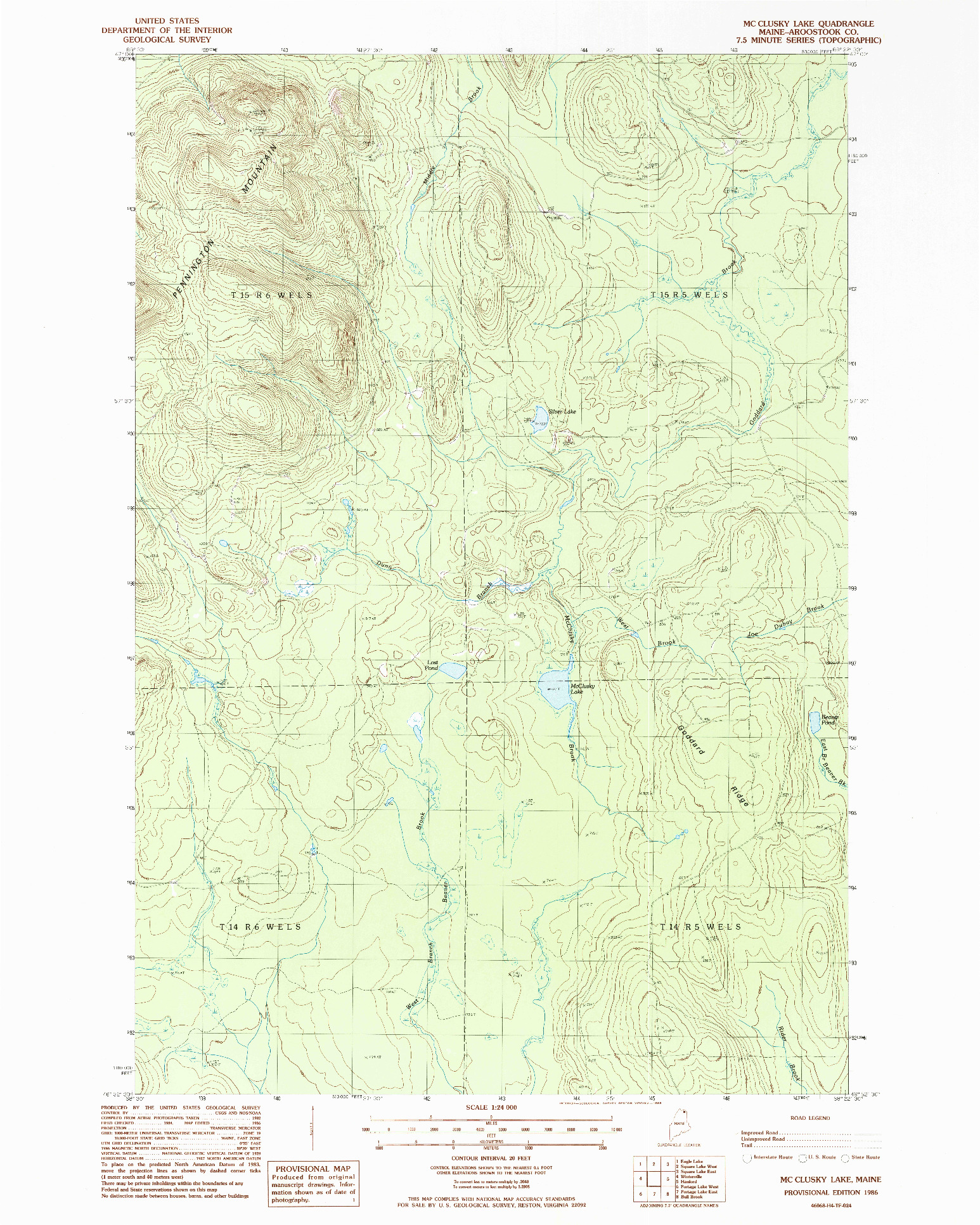 USGS 1:24000-SCALE QUADRANGLE FOR MC CLUSKY LAKE, ME 1986