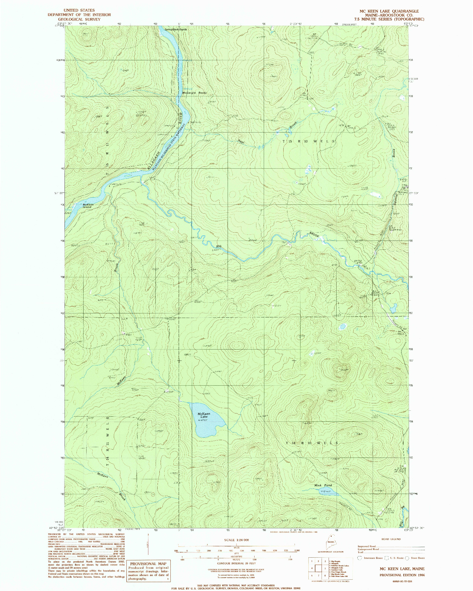 USGS 1:24000-SCALE QUADRANGLE FOR MC KEEN LAKE, ME 1986