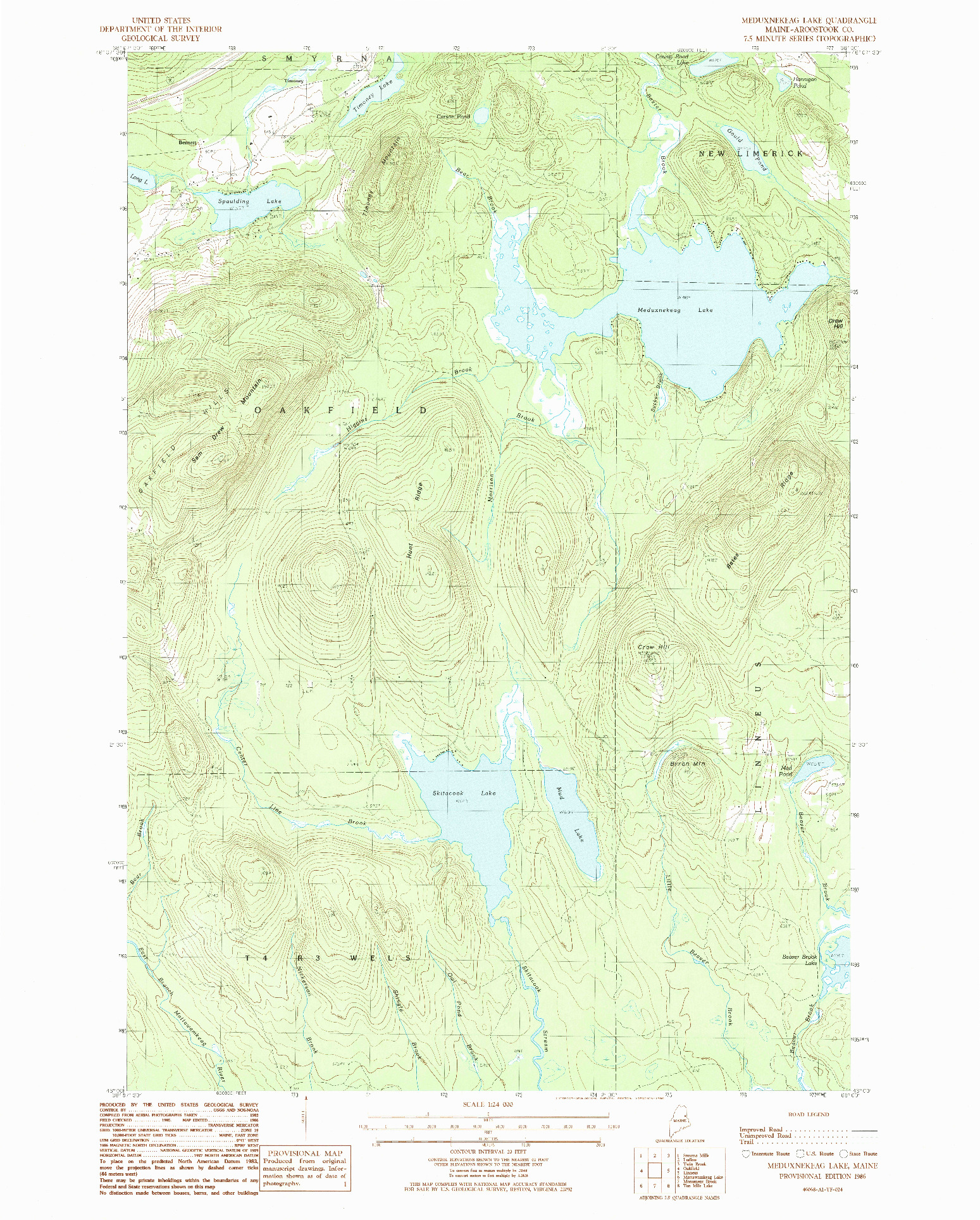 USGS 1:24000-SCALE QUADRANGLE FOR MEDUXNEKEAG LAKE, ME 1986