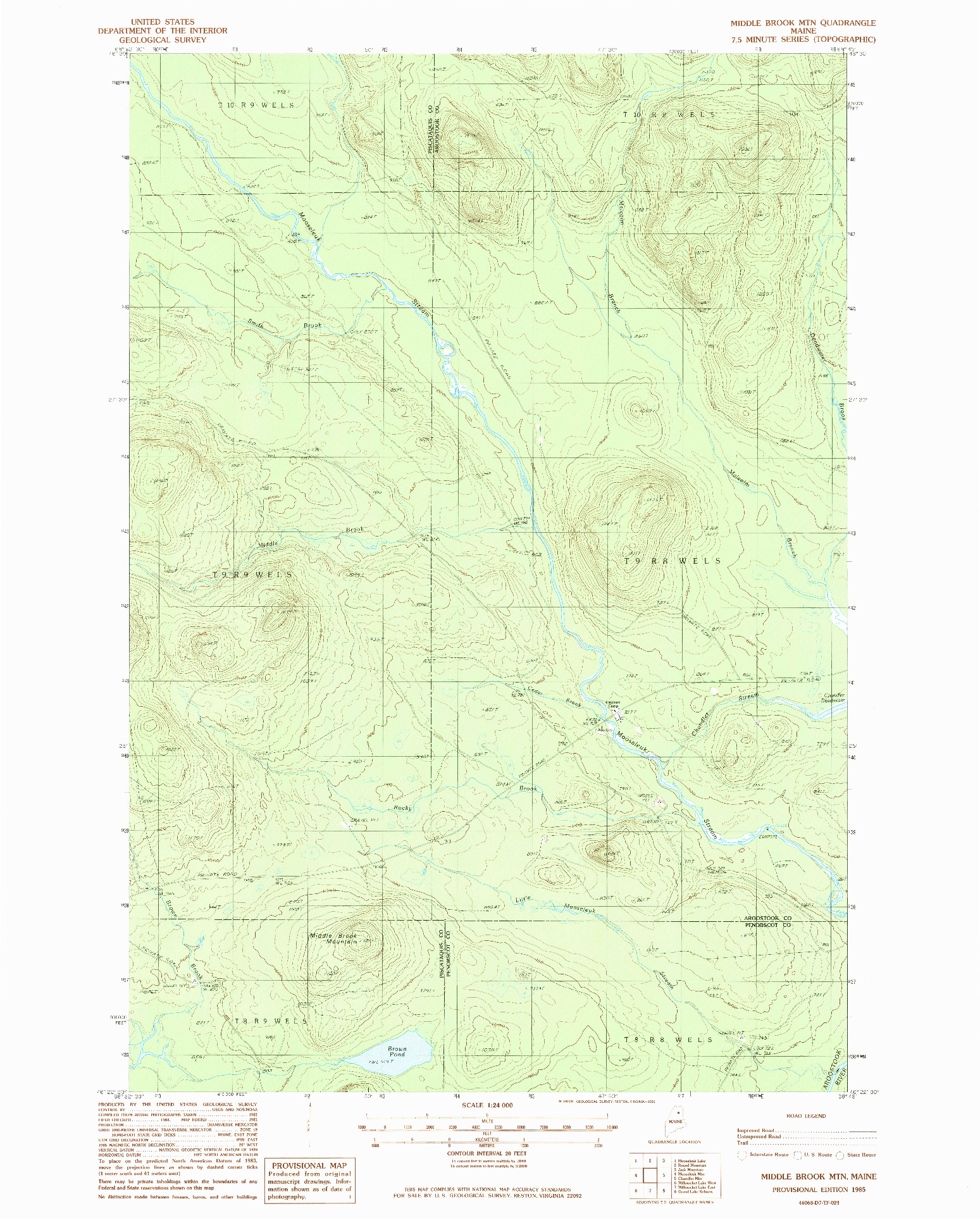 USGS 1:24000-SCALE QUADRANGLE FOR MIDDLE BROOK MTN, ME 1985