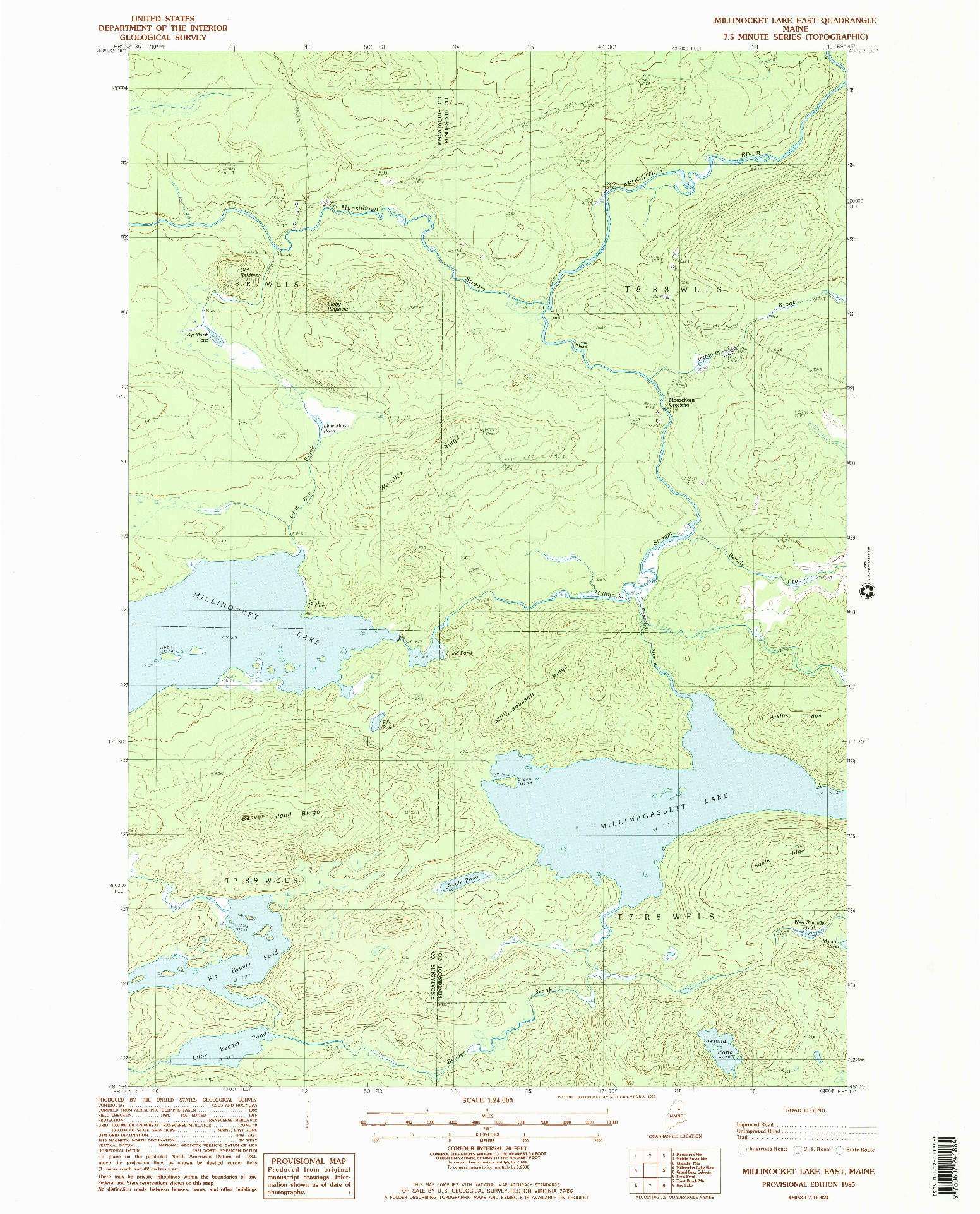 USGS 1:24000-SCALE QUADRANGLE FOR MILLINOCKET LAKE EAST, ME 1985