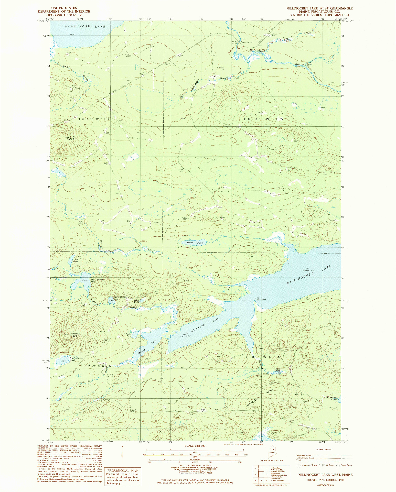 USGS 1:24000-SCALE QUADRANGLE FOR MILLINOCKET LAKE WEST, ME 1985