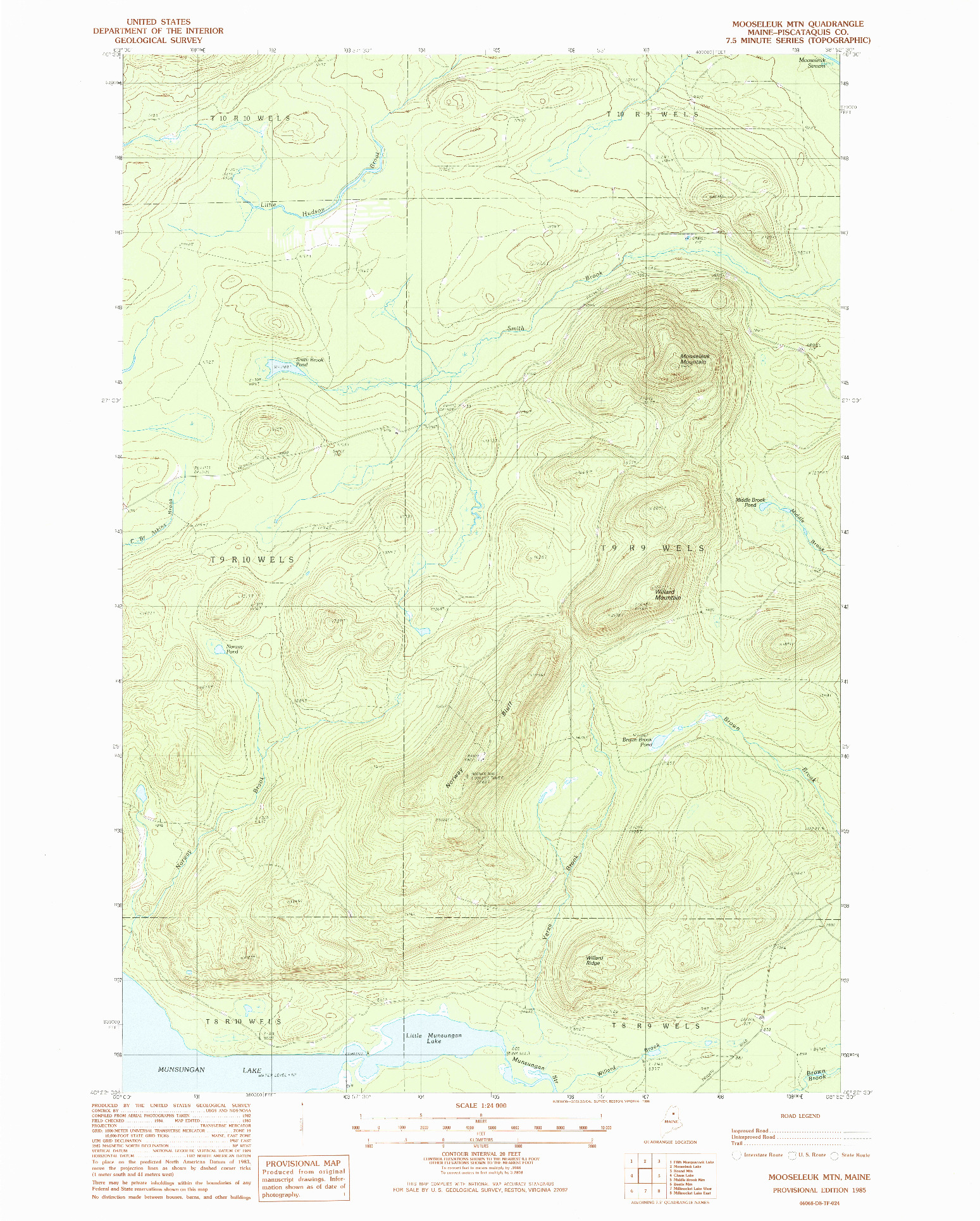USGS 1:24000-SCALE QUADRANGLE FOR MOOSELEUK MTN, ME 1985