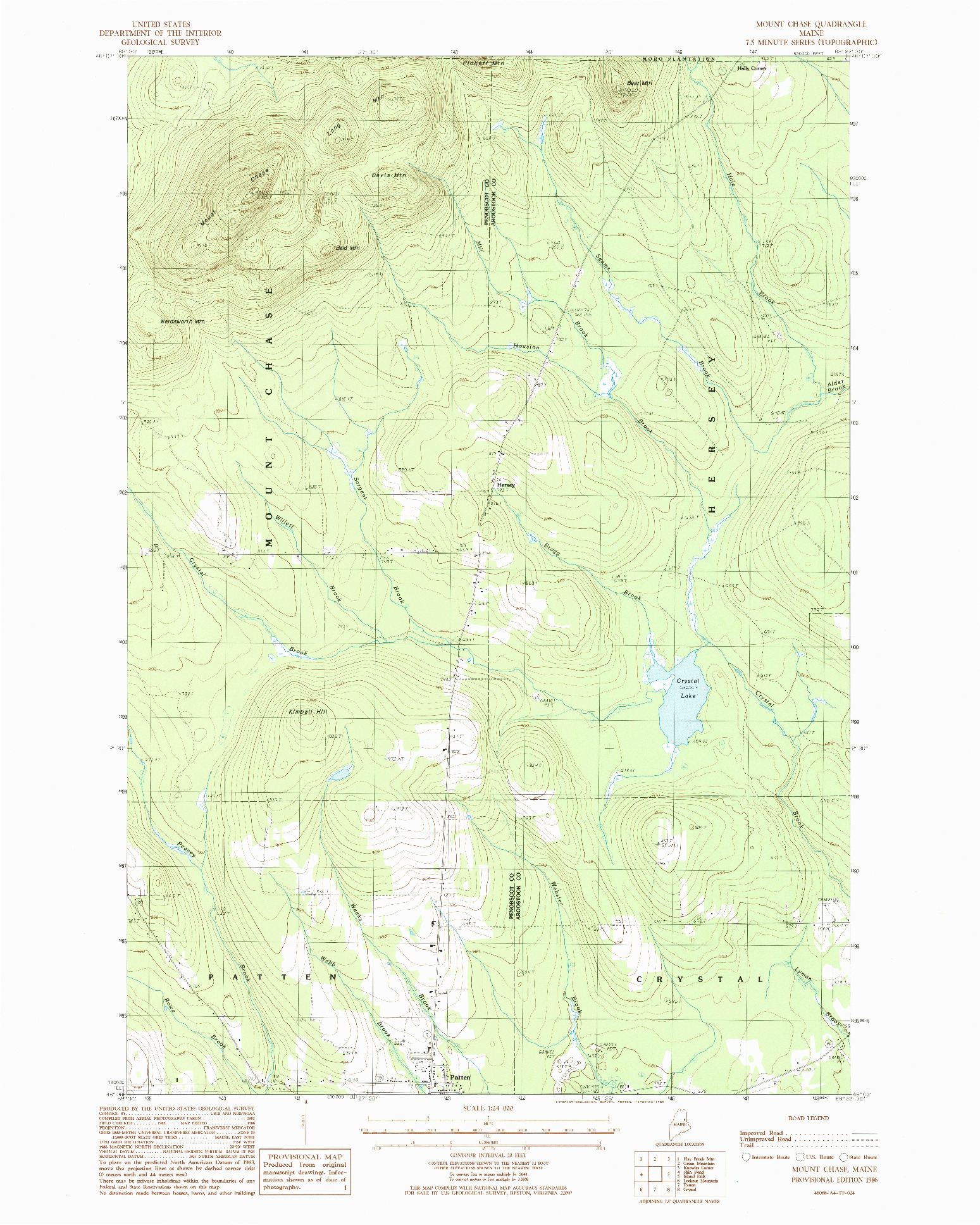 USGS 1:24000-SCALE QUADRANGLE FOR MOUNT CHASE, ME 1986